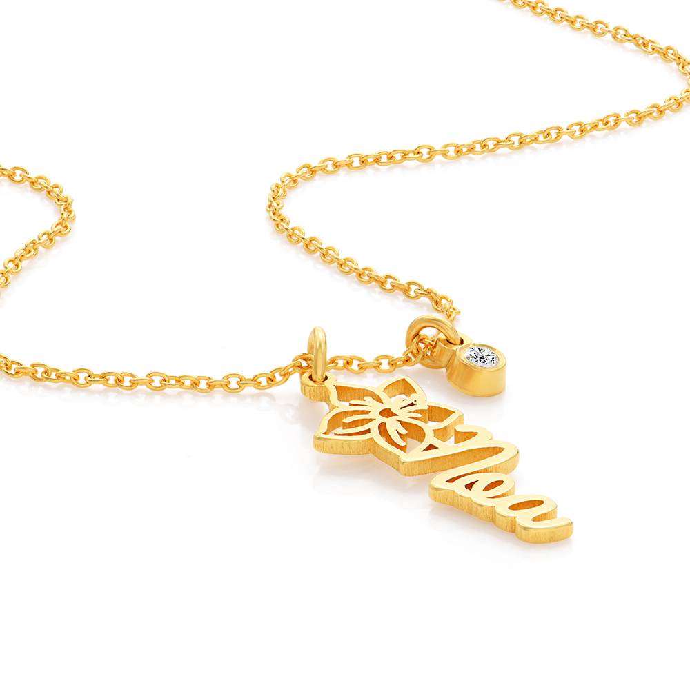 Collar con Nombre de Flor de Nacimiento y Diamante en Vermeil de Oro-4 Collar con Nombre de Flor de Nacimiento y Diamante en Vermeil de Oro-4 foto de producto
