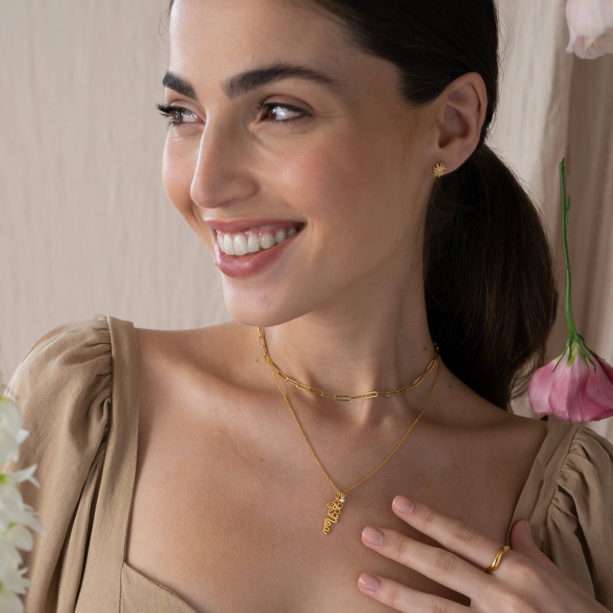Collar con Nombre de Flor de Nacimiento y Diamante en Oro Sólido 14K-1 foto de producto