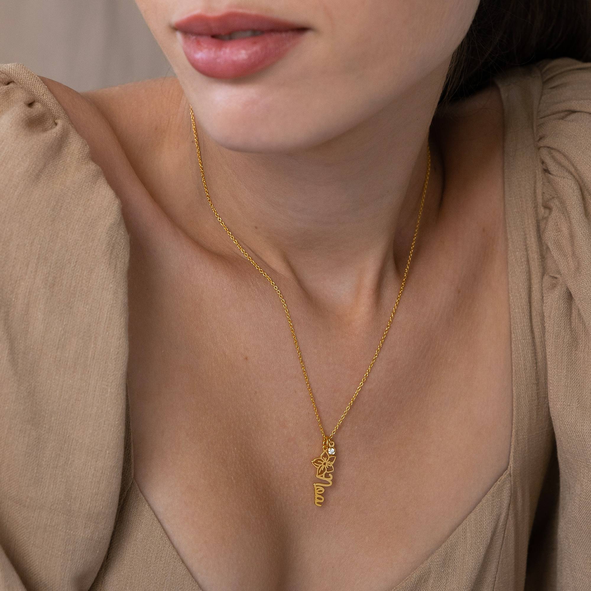 Collar con Nombre de Flor de Nacimiento y Diamante en Oro Sólido 14K-4 foto de producto