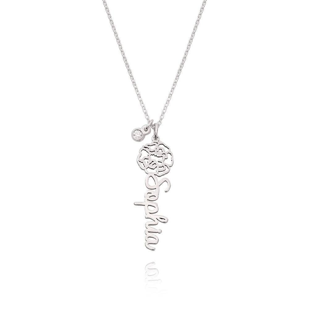Collar con nombre Blooming Birth Flower con diamante en plata de ley