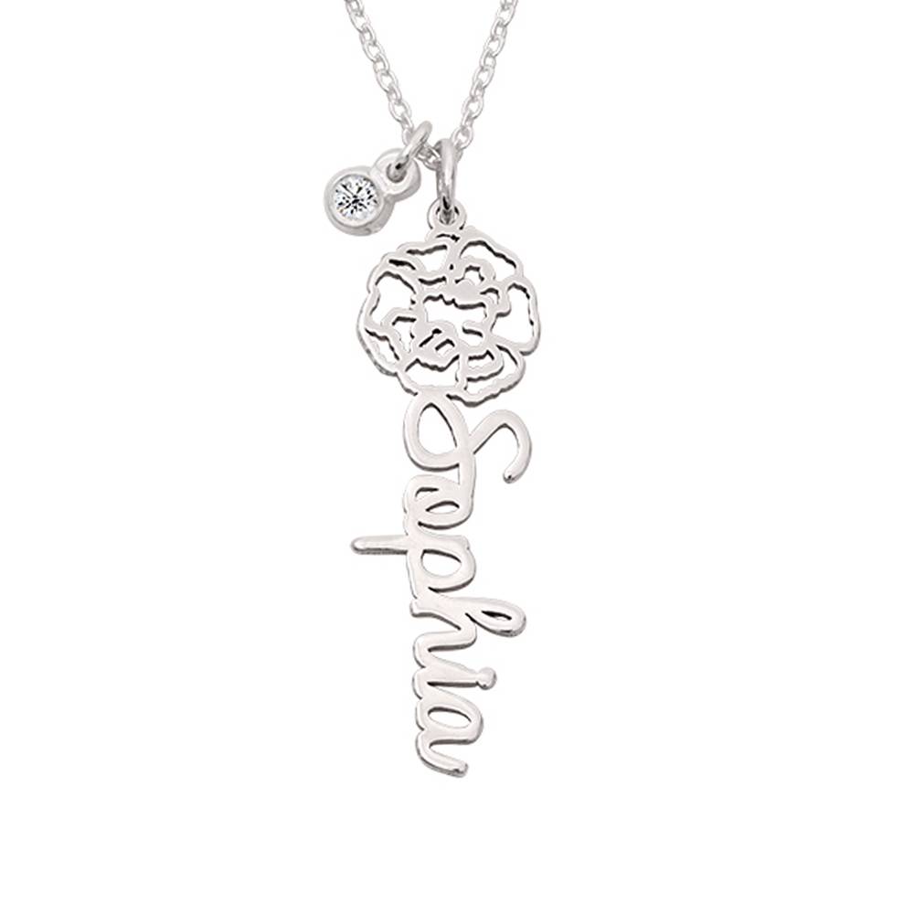 Collar con Nombre de Flor de Nacimiento y Diamante en Plata-6 Collar con Nombre de Flor de Nacimiento y Diamante en Plata-6 foto de producto