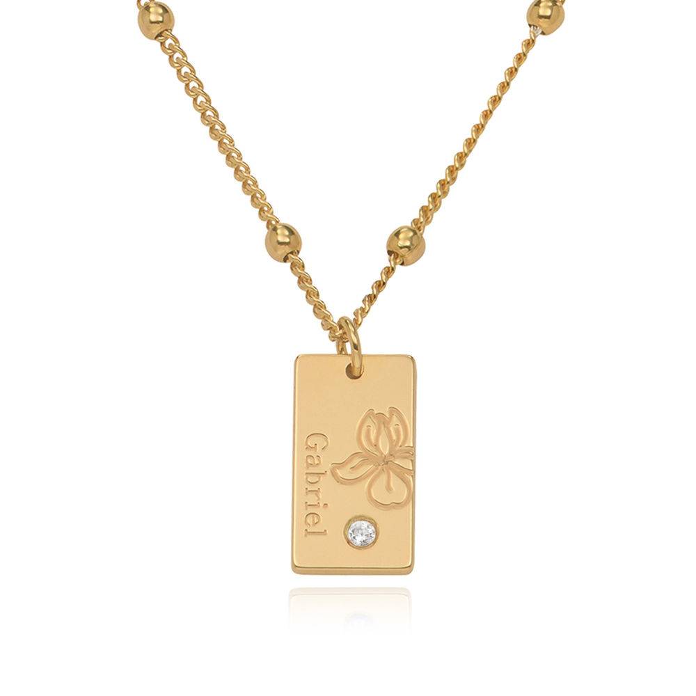 Collar Personalizado con Flor de Nacimiento y Diamante en Baño de Oro-2 Collar Personalizado con Flor de Nacimiento y Diamante en Baño de Oro-2 foto de producto