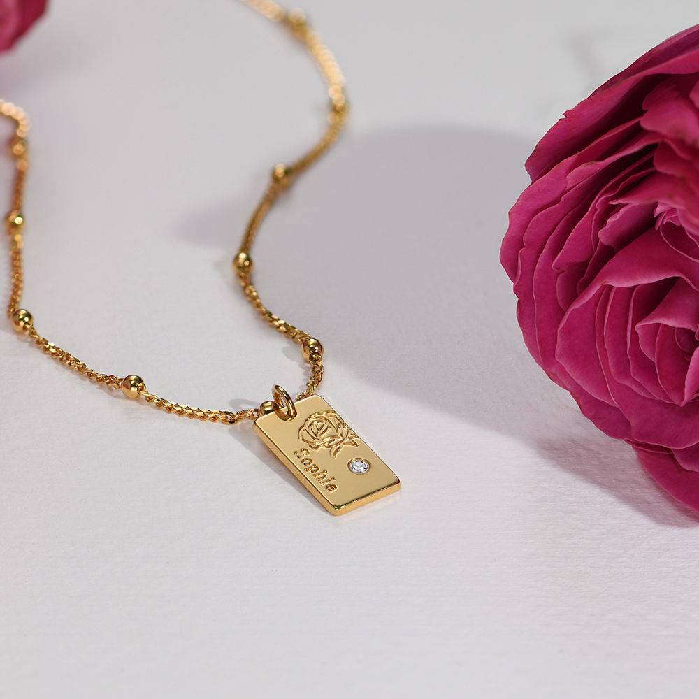 Collar Personalizado con Flor de Nacimiento y Diamante en Vermeil de Oro-3 Collar Personalizado con Flor de Nacimiento y Diamante en Vermeil de Oro-3 foto de producto