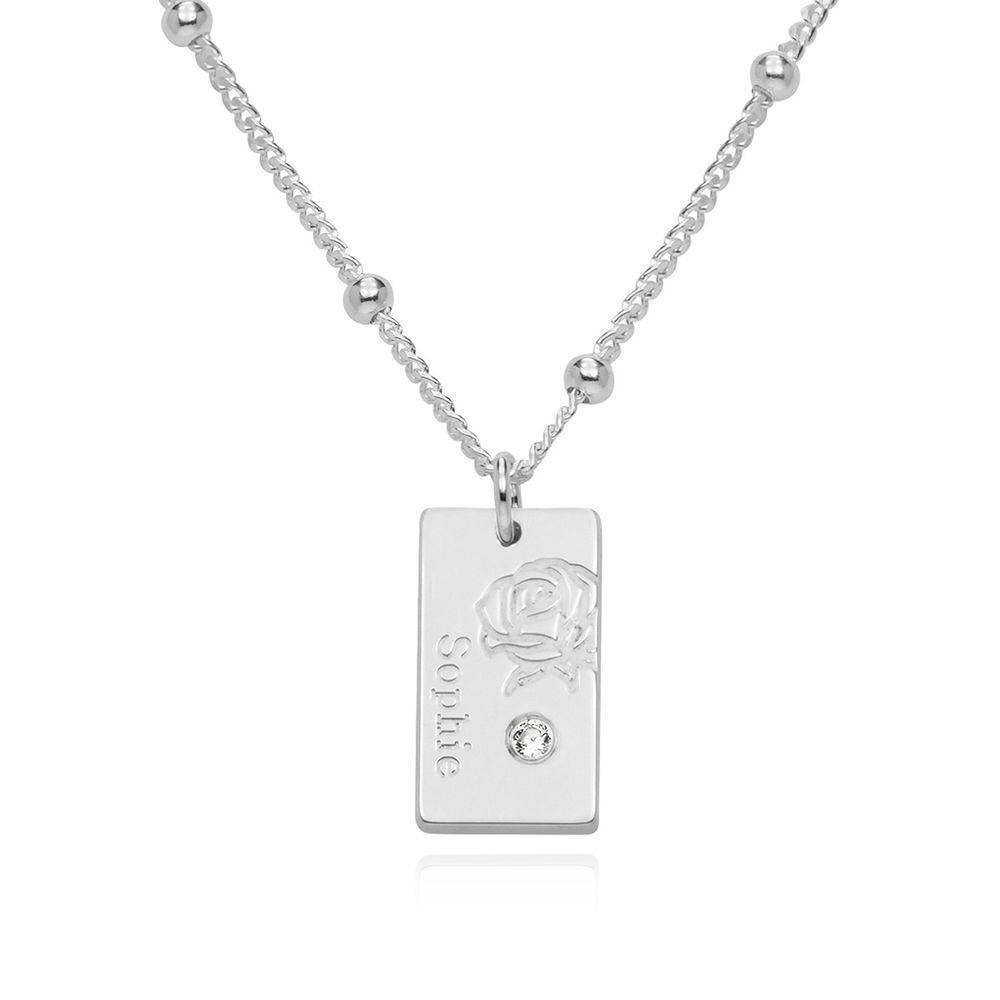 Collar Personalizado con Flor de Nacimiento y Diamante en Plata-1 foto de producto
