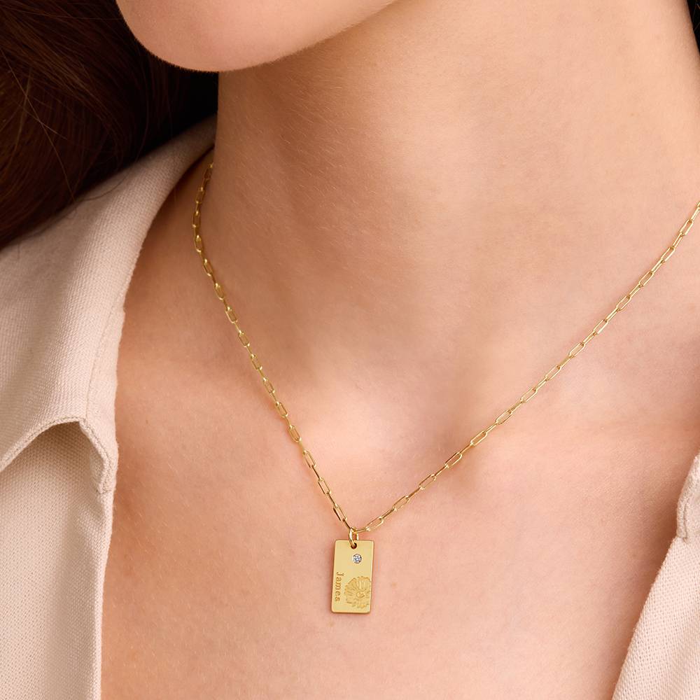 Collar de Eslabones con Flor de Nacimiento y Diamante en Oro Sólido 14K-5 foto de producto