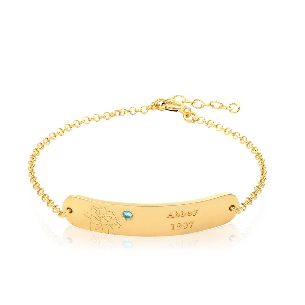 Pulsera Personalizado con Flor de Nacimiento y Piedra en Chapa de Oro-3 foto de producto