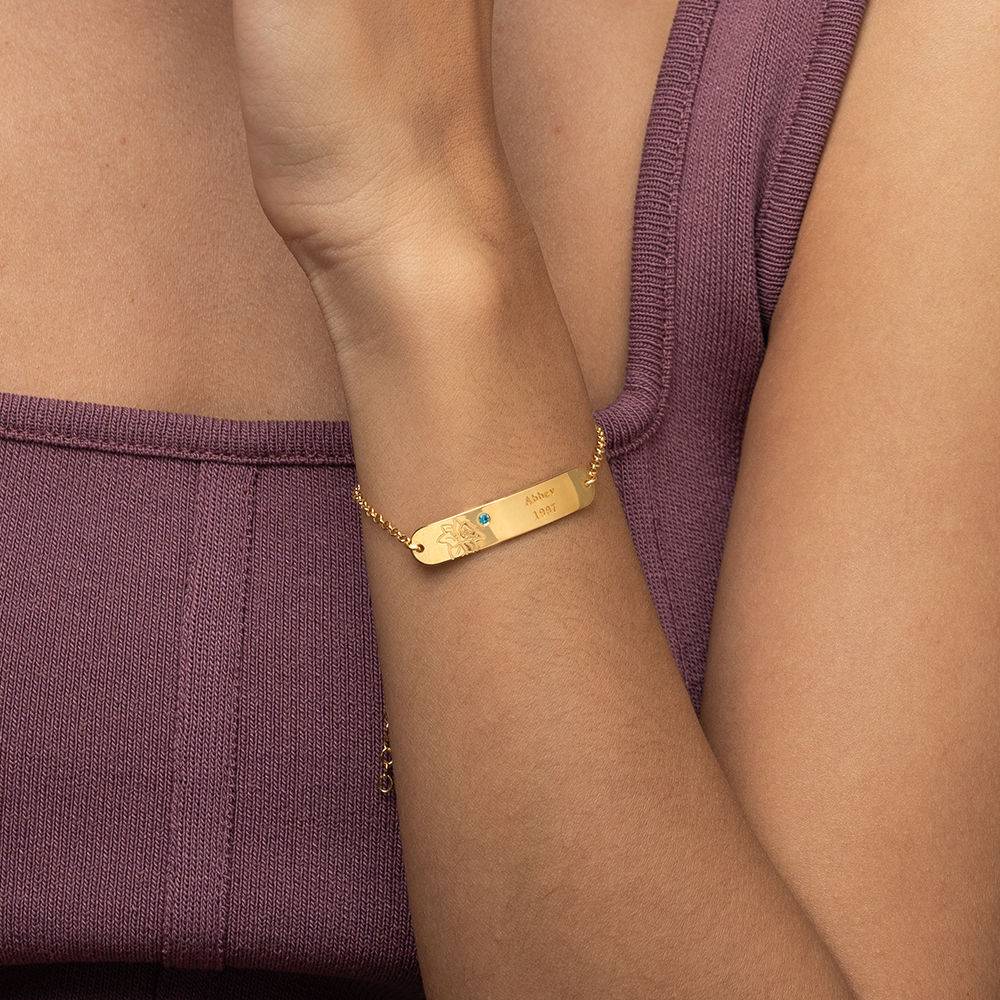 Pulsera Personalizado con Flor de Nacimiento y Piedra en Chapa de Oro-1 foto de producto