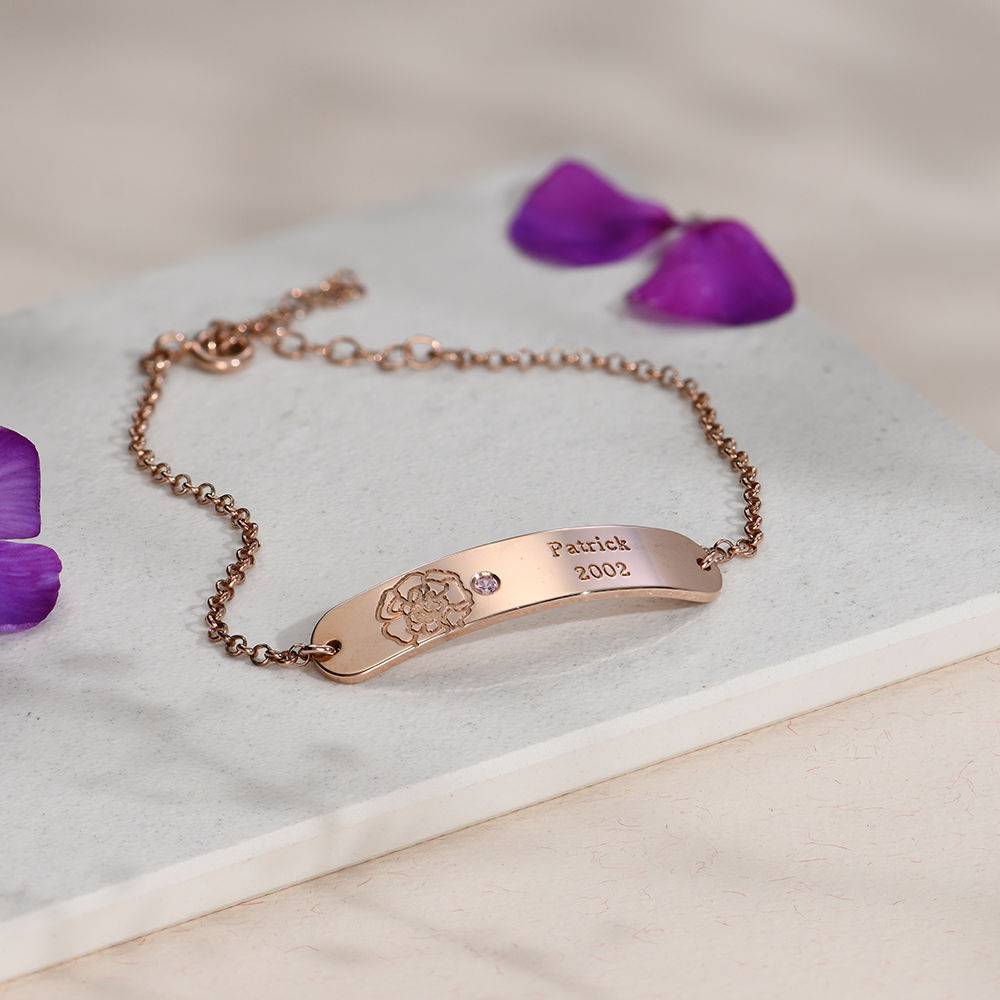 Pulsera Personalizado con Flor de Nacimiento y Piedra en Chapa de Oro Rosa-2 Pulsera Personalizado con Flor de Nacimiento y Piedra en Chapa de Oro Rosa-2 foto de producto