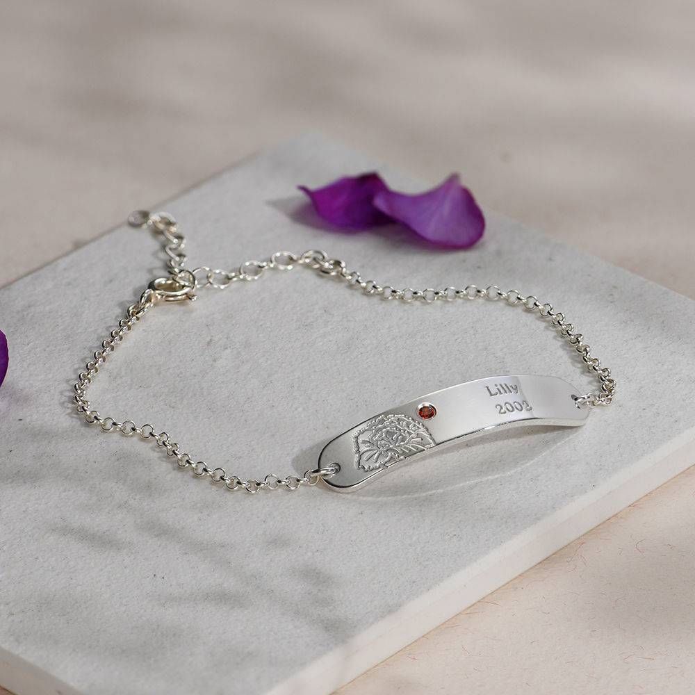 Pulsera Personalizado con Flor de Nacimiento y Piedra en Plata Esterlina-3 Pulsera Personalizado con Flor de Nacimiento y Piedra en Plata Esterlina-3 foto de producto