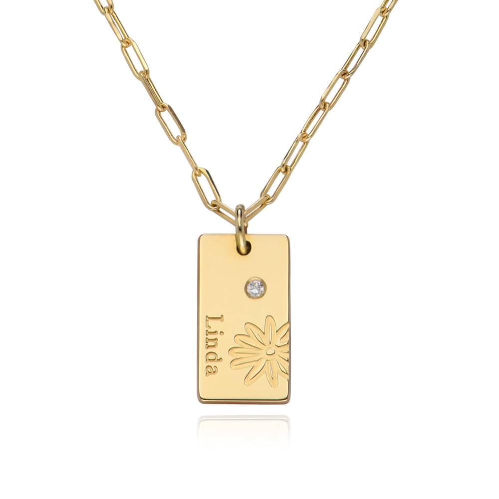 Collar Personalizado con Flor y Diamante en Oro 14K