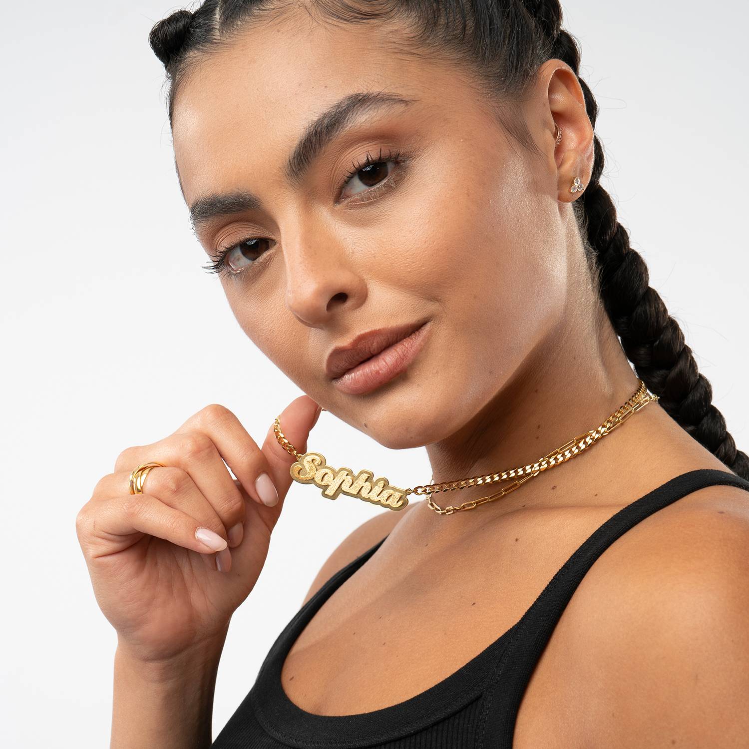 Collar con Nombre Brandi Efecto Doble Placa en Chapa de Oro-2 foto de producto