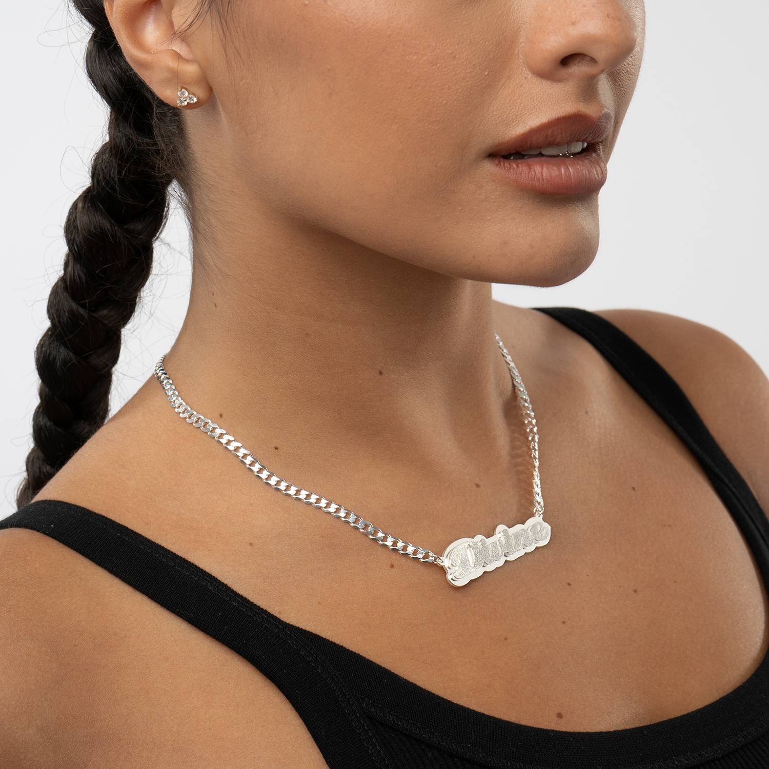 Collar con Nombre Brandi Efecto Doble Placa en Plata Esterlina-5 foto de producto