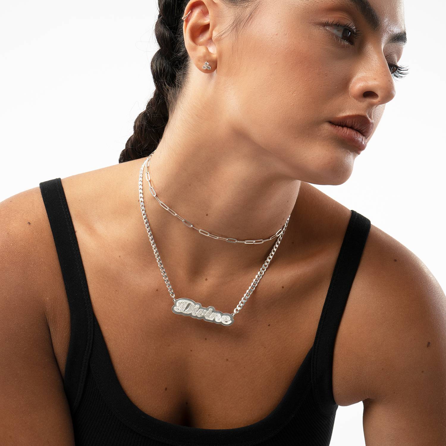 Collar con Nombre Brandi Efecto Doble Placa en Plata Esterlina-7 foto de producto