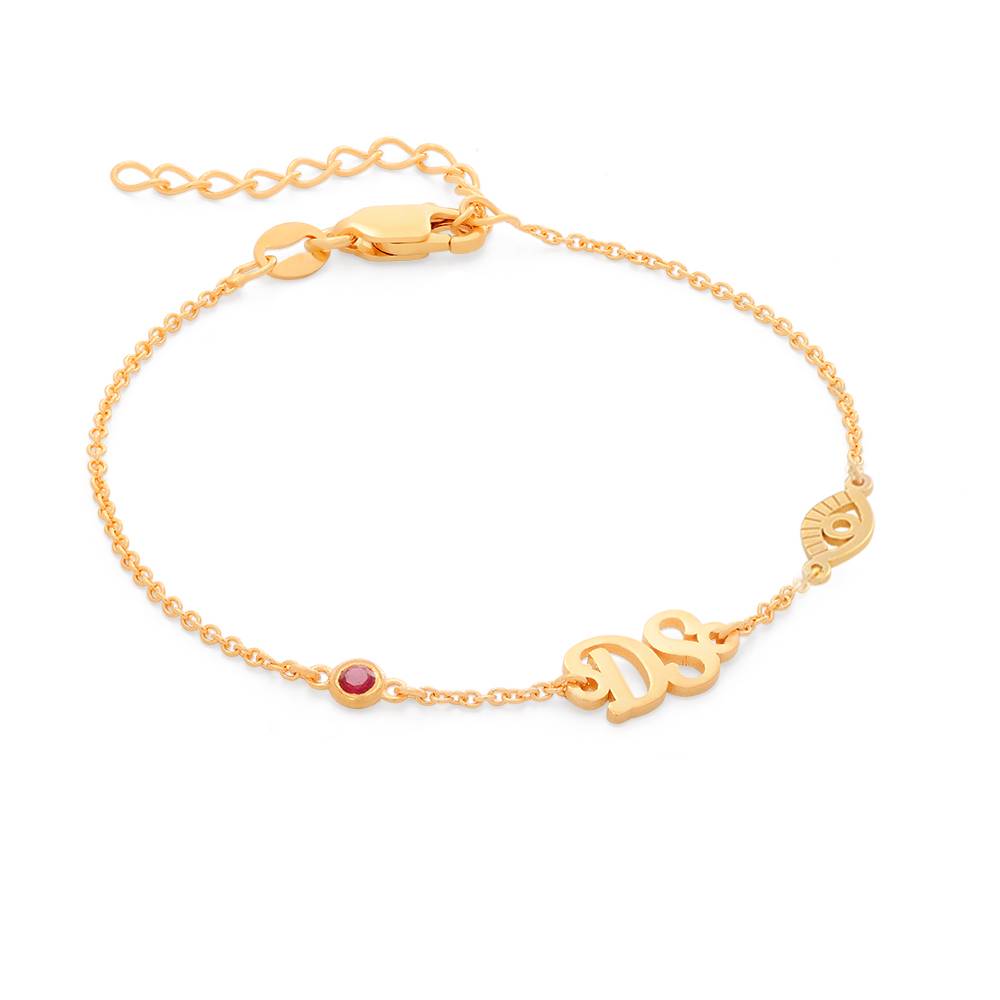 Pulsera / Tobillera Bridget con Ojo Turco, Inicial  y Piedra Preciosa en Chapa de Oro-3 foto de producto