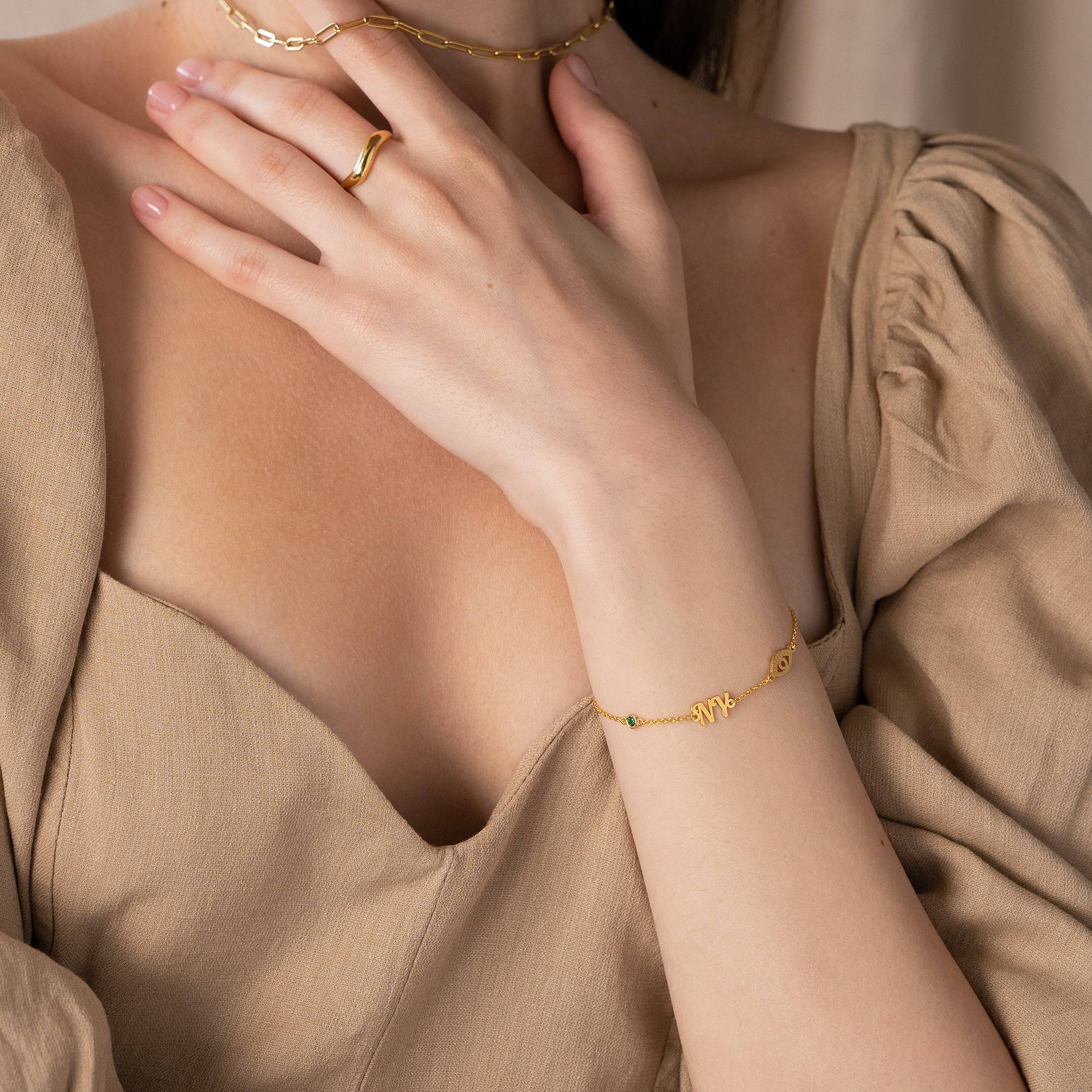 Pulsera / Tobillera Bridget con Ojo Turco, Inicial y Piedra Preciosa en Vermeil de Oro-4 Pulsera / Tobillera Bridget con Ojo Turco, Inicial y Piedra Preciosa en Vermeil de Oro-4 foto de producto