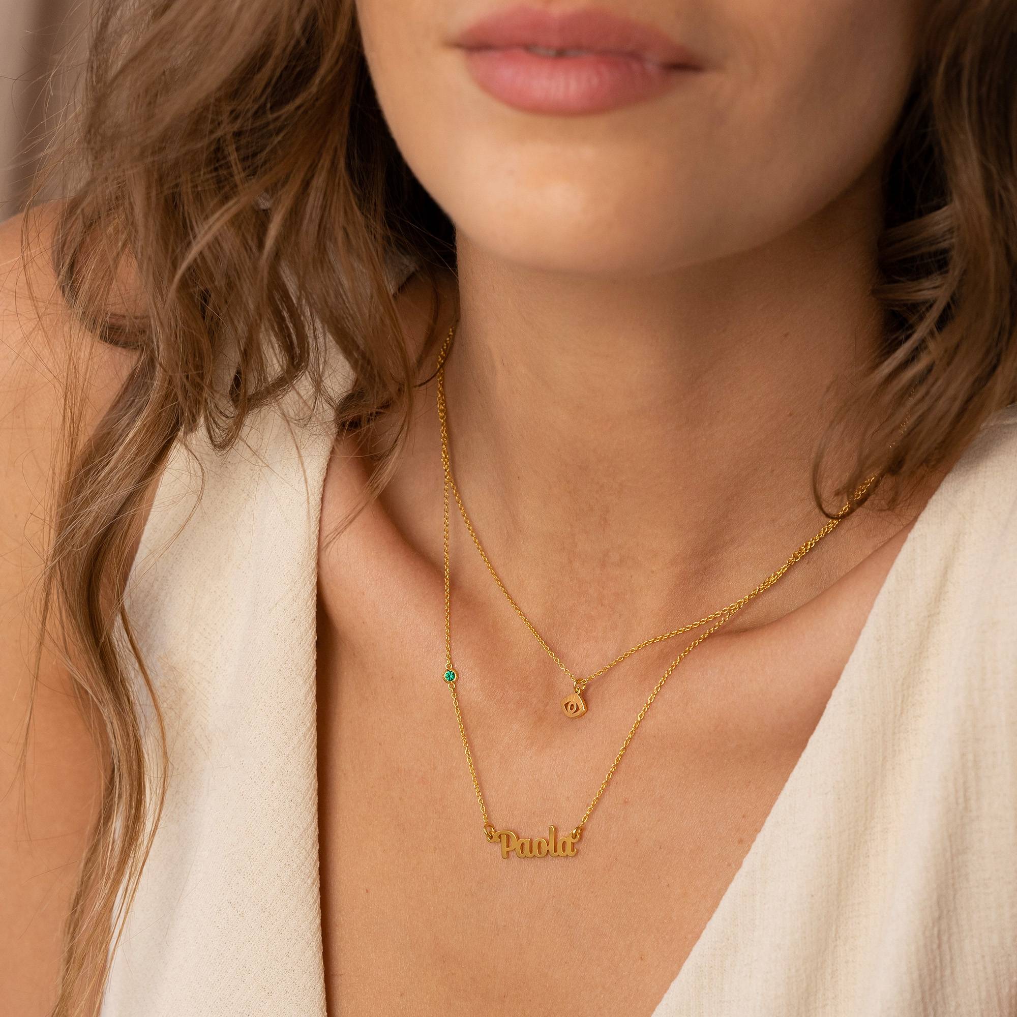 Collar Doble Bridget con Ojo Turco, Nombre y Piedra Preciosa en Chapa de Oro-3 Collar Doble Bridget con Ojo Turco, Nombre y Piedra Preciosa en Chapa de Oro-3 foto de producto