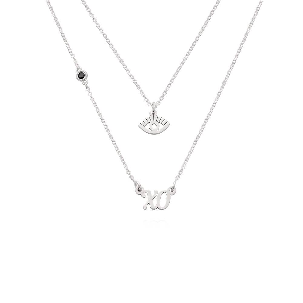 Collar Doble Bridget con Ojo Turco, Nombre y Piedra Preciosa en Plata Esterlina-2 Collar Doble Bridget con Ojo Turco, Nombre y Piedra Preciosa en Plata Esterlina-2 foto de producto