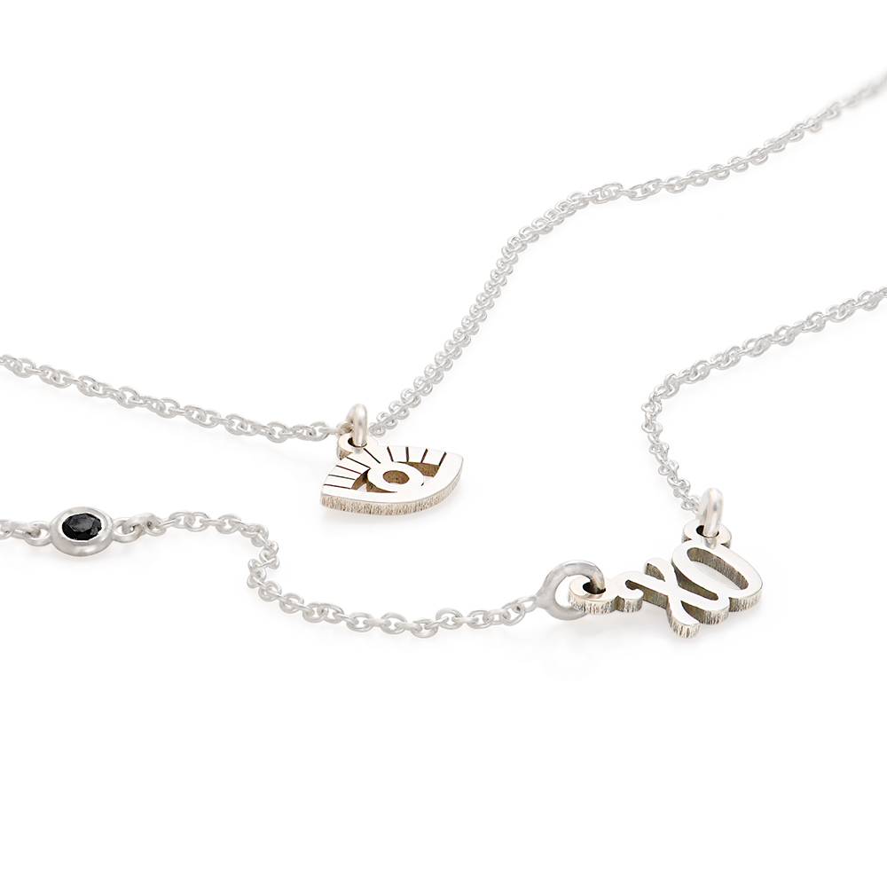 Collar Doble Bridget con Ojo Turco, Nombre y Piedra Preciosa en Plata Esterlina-1 Collar Doble Bridget con Ojo Turco, Nombre y Piedra Preciosa en Plata Esterlina-1 foto de producto
