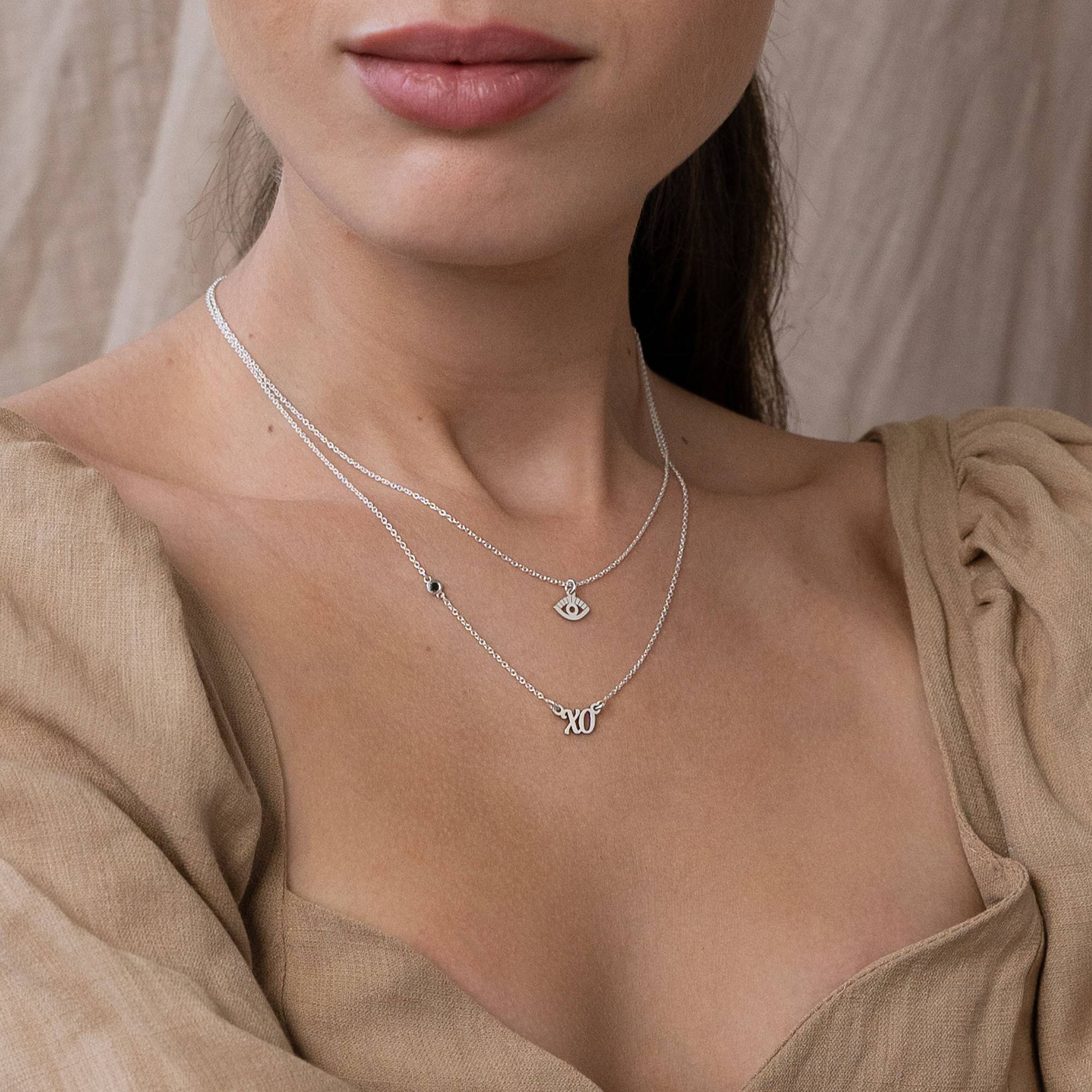Collar Doble Bridget con Ojo Turco, Nombre y Piedra Preciosa en Plata Esterlina-5 Collar Doble Bridget con Ojo Turco, Nombre y Piedra Preciosa en Plata Esterlina-5 foto de producto
