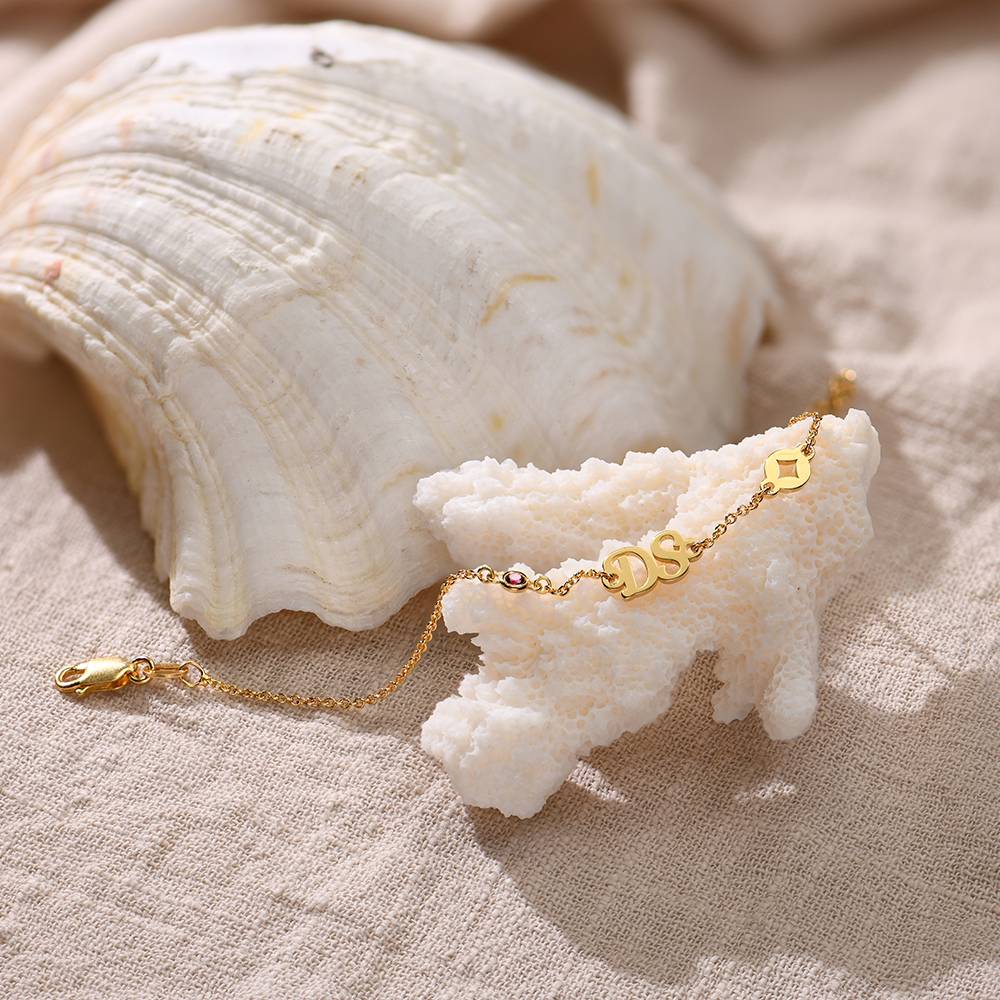 Pulsera / Tobillera Bridget con Estrella, Inicial  y Piedra Preciosa en Chapa de Oro-5 foto de producto