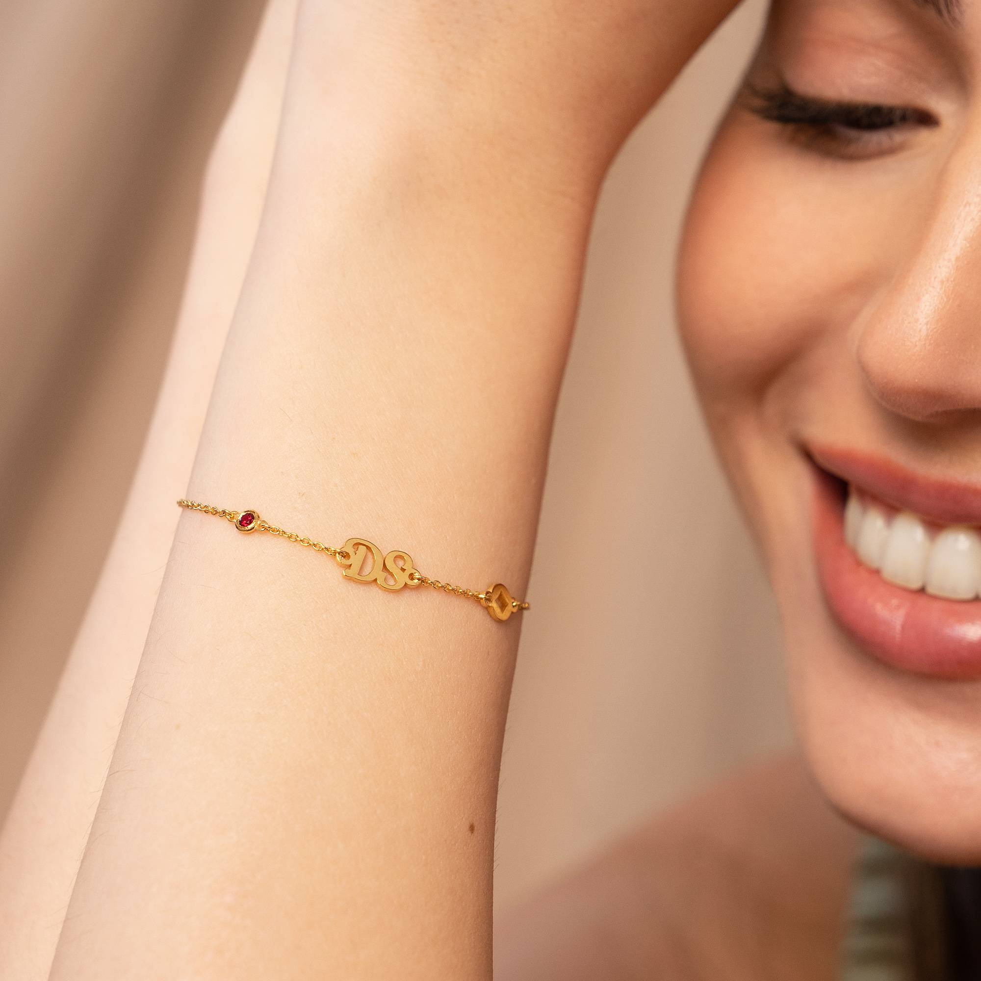 Pulsera / Tobillera Bridget con Estrella, Inicial  y Piedra Preciosa en Chapa de Oro-2 foto de producto