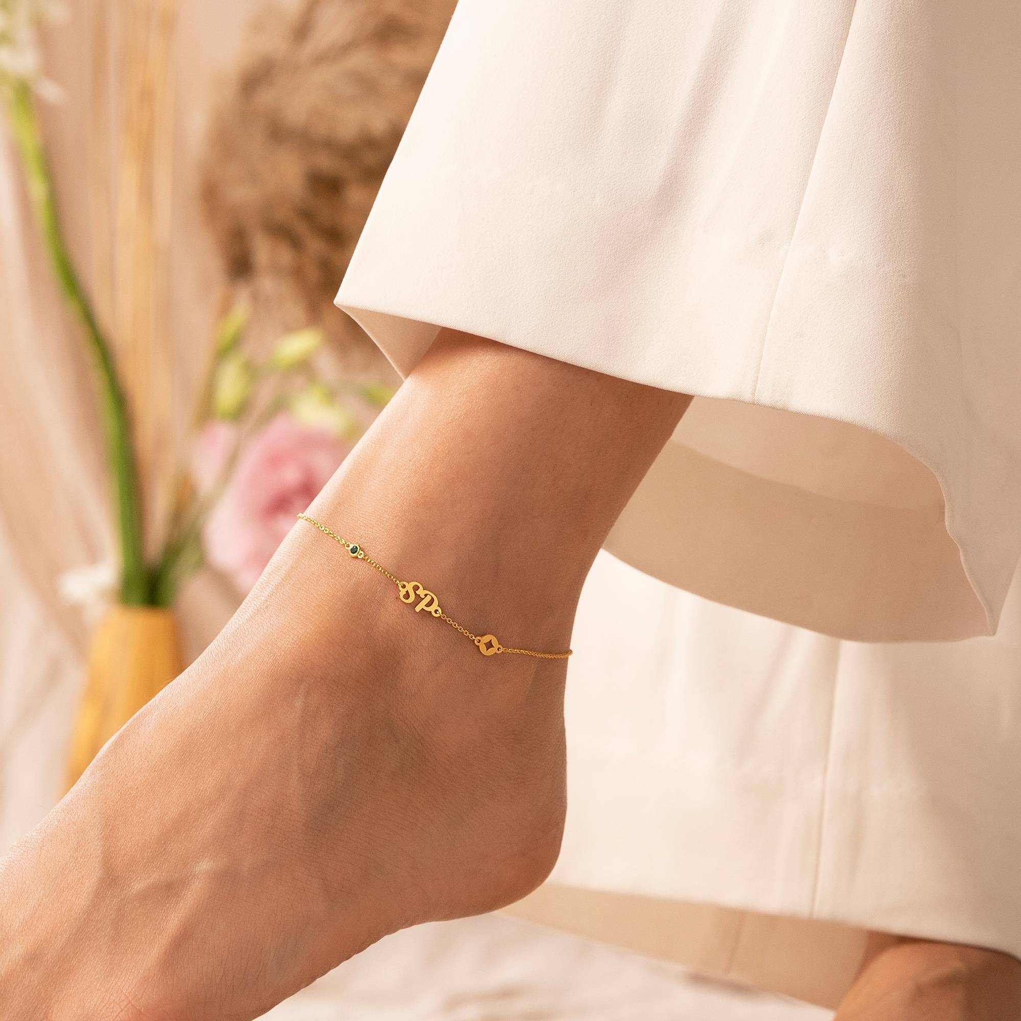 Pulsera / Tobillera Bridget con Estrella, Inicial  y Piedra Preciosa en Vermeil de Oro-2 foto de producto
