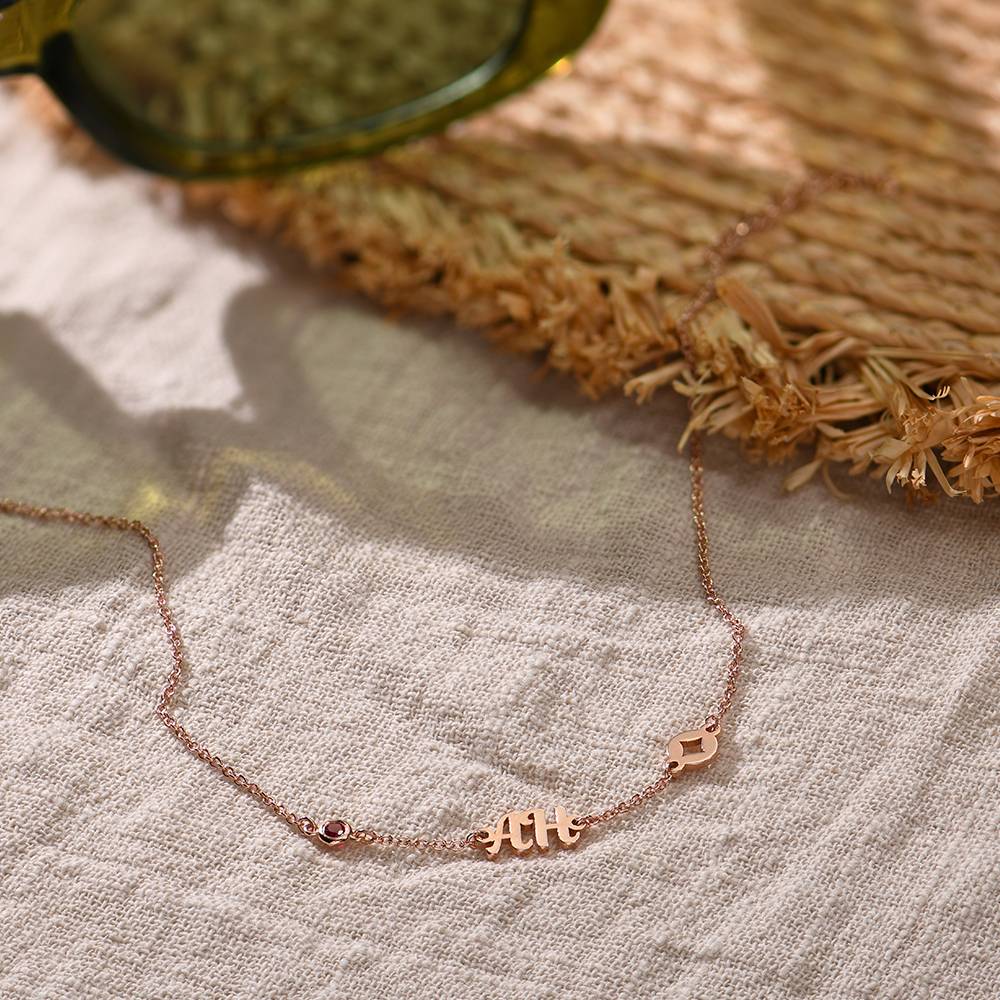 Pulsera / Tobillera Bridget con Estrella, Inicial  y Piedra Preciosa en Chapa de Oro Rosa-1 foto de producto