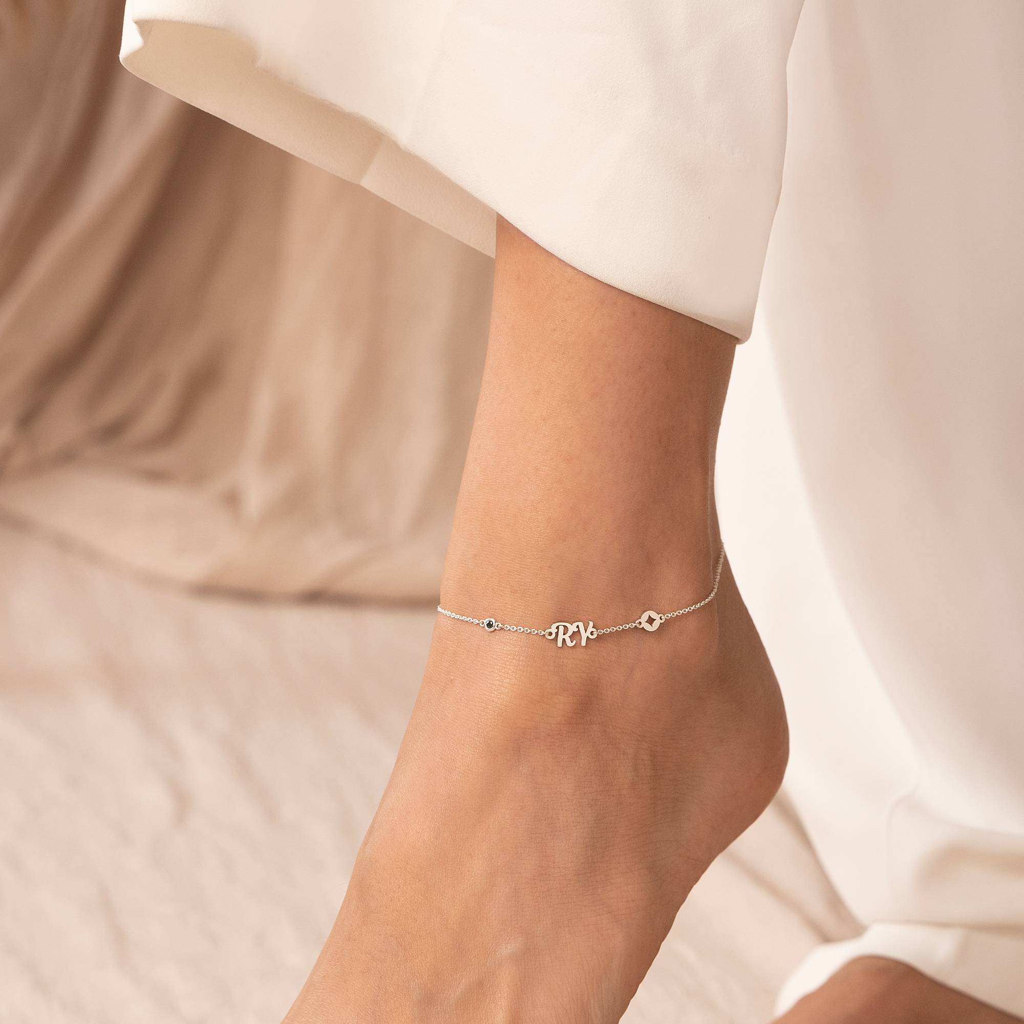 Pulsera / Tobillera Bridget con Estrella, Inicial  y Piedra Preciosa en Plata Esterlina-4 foto de producto