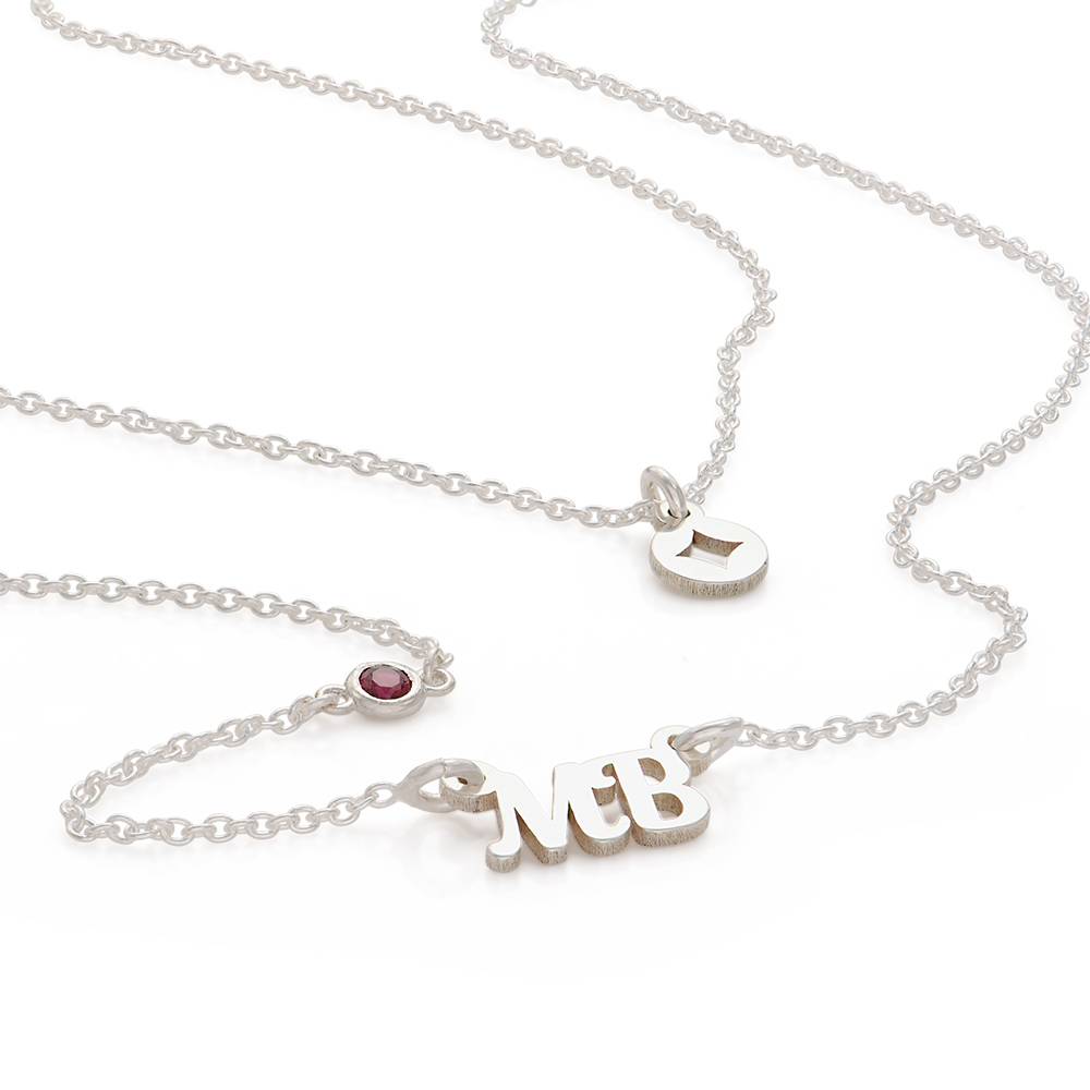 Collar Doble Bridget con Estrella, Nombre  y Piedra Preciosa en Plata Esterlina-4 foto de producto