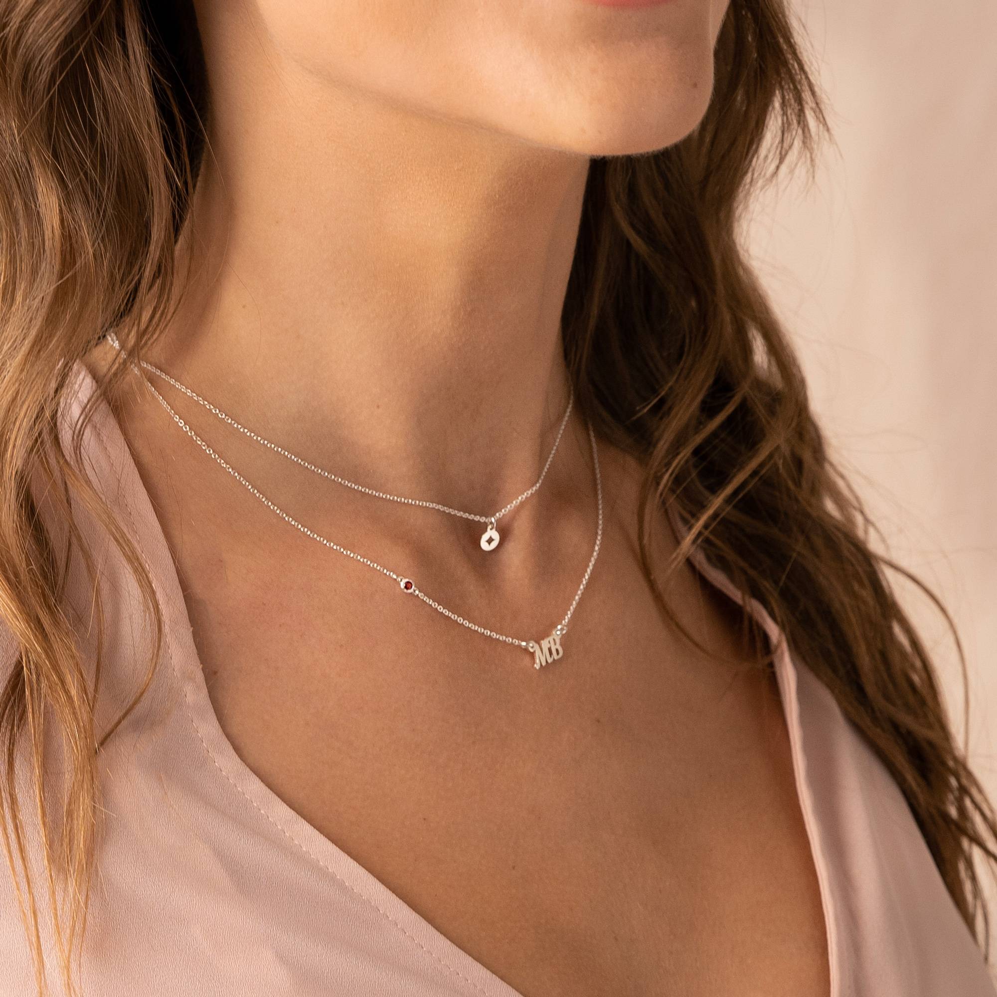 Collar Doble Bridget con Estrella, Nombre  y Piedra Preciosa en Plata Esterlina-1 foto de producto