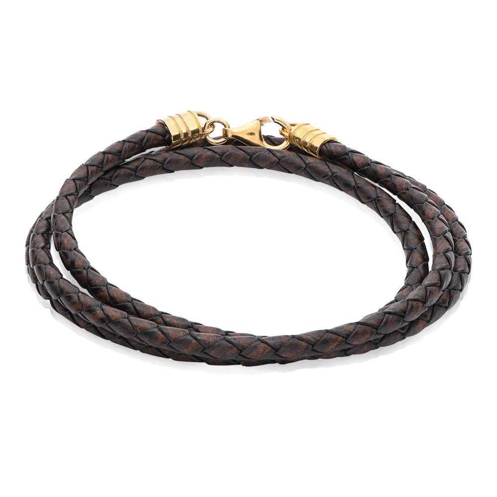 Cordón de Cuero Marrón para Hombre en Vermeil de Oro-1 foto de producto