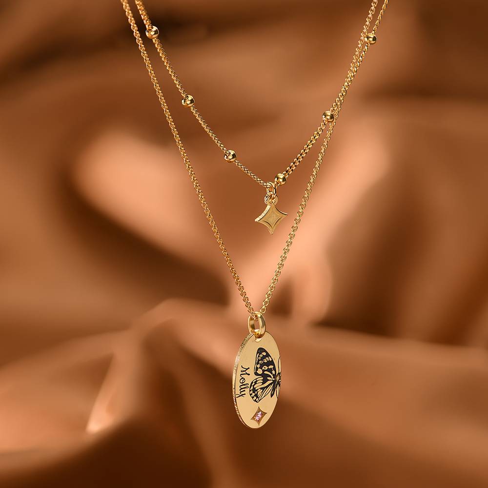 Collar Mariposa con Piedra de Nacimiento en Baño de Oro-2 Collar Mariposa con Piedra de Nacimiento en Baño de Oro-2 foto de producto