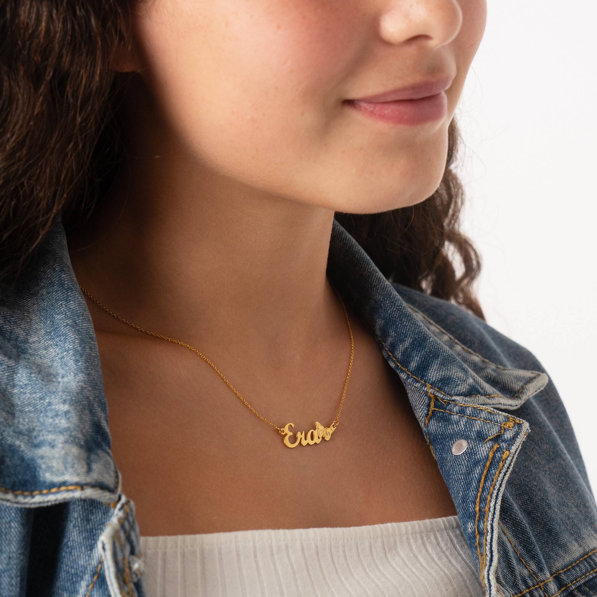 Collar con Nombre y Mariposa para Adolescentes en Oro Sólido 10k-1 foto de producto
