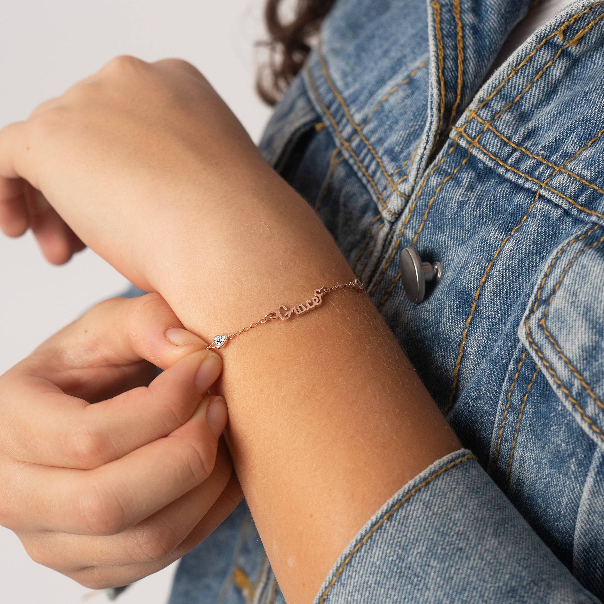 Pulsera con Nombre Cadena de Corazón Charli para Niñas en Chapa de Oro Rosa-1 foto de producto