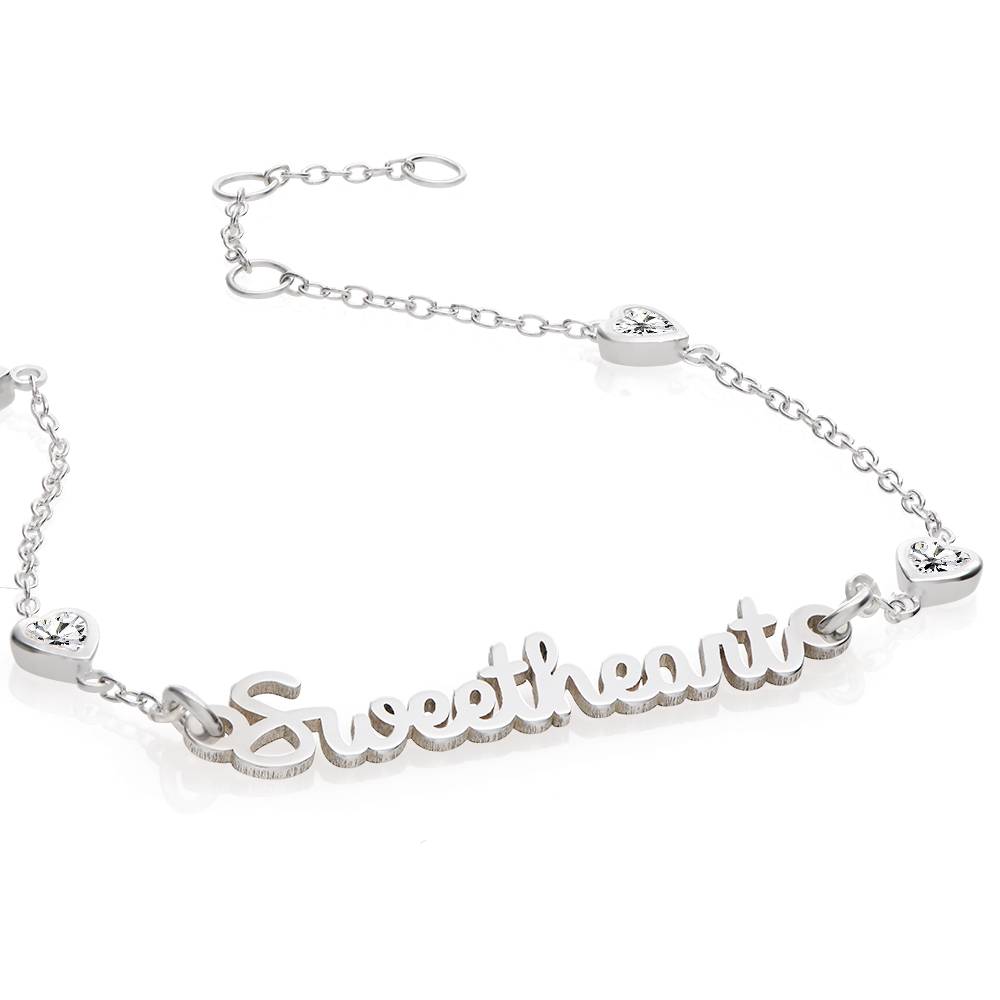 Pulsera con Nombre Cadena de Corazón Charli para Niñas en Plata Esterlina-4 foto de producto