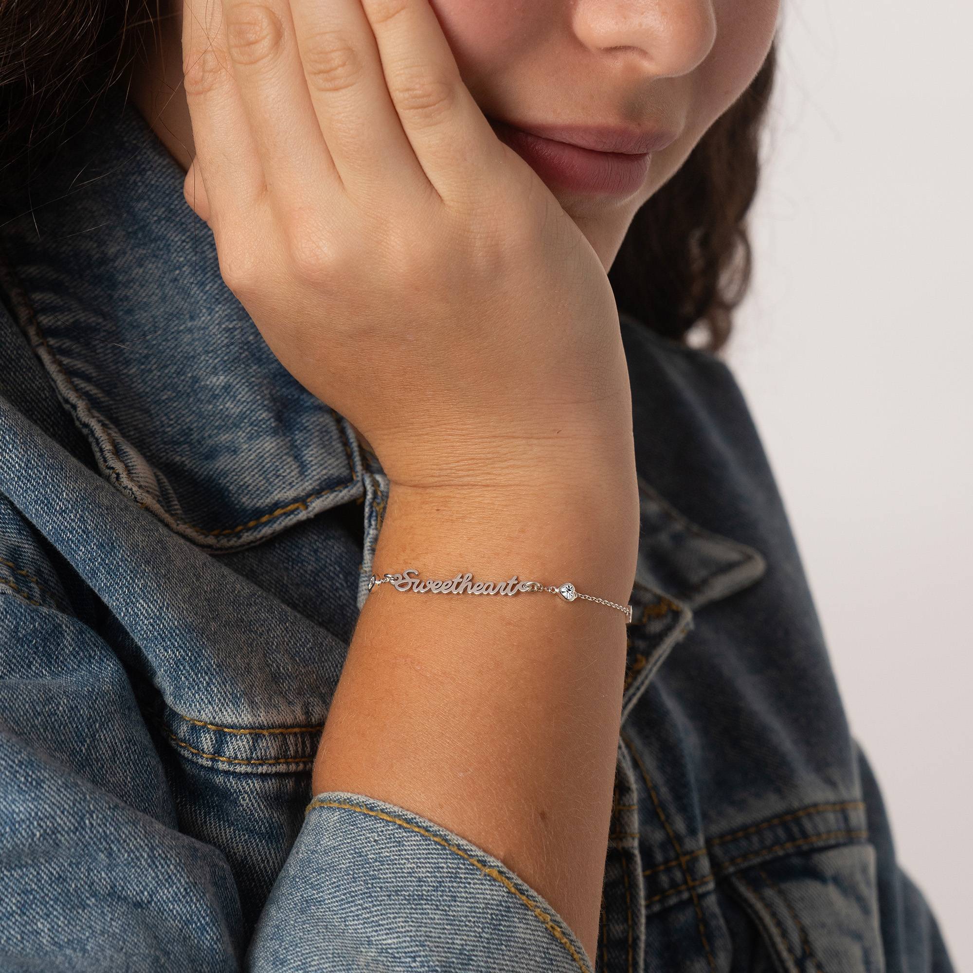 Pulsera con Nombre Cadena de Corazón Charli para Niñas en Plata Esterlina-5 foto de producto