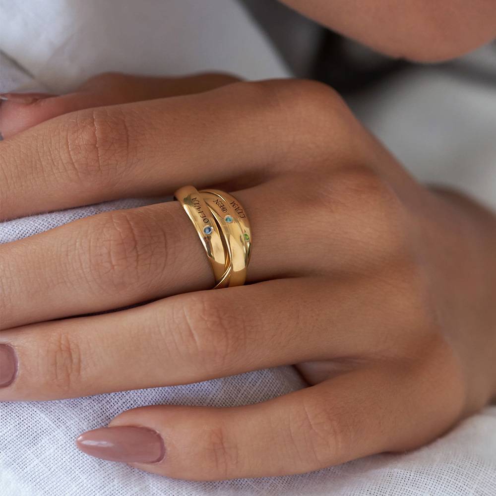 Anillo Ruso Charlize con 3 Anillos con Piedras de Nacimiento en Baño de Oro-4 foto de producto