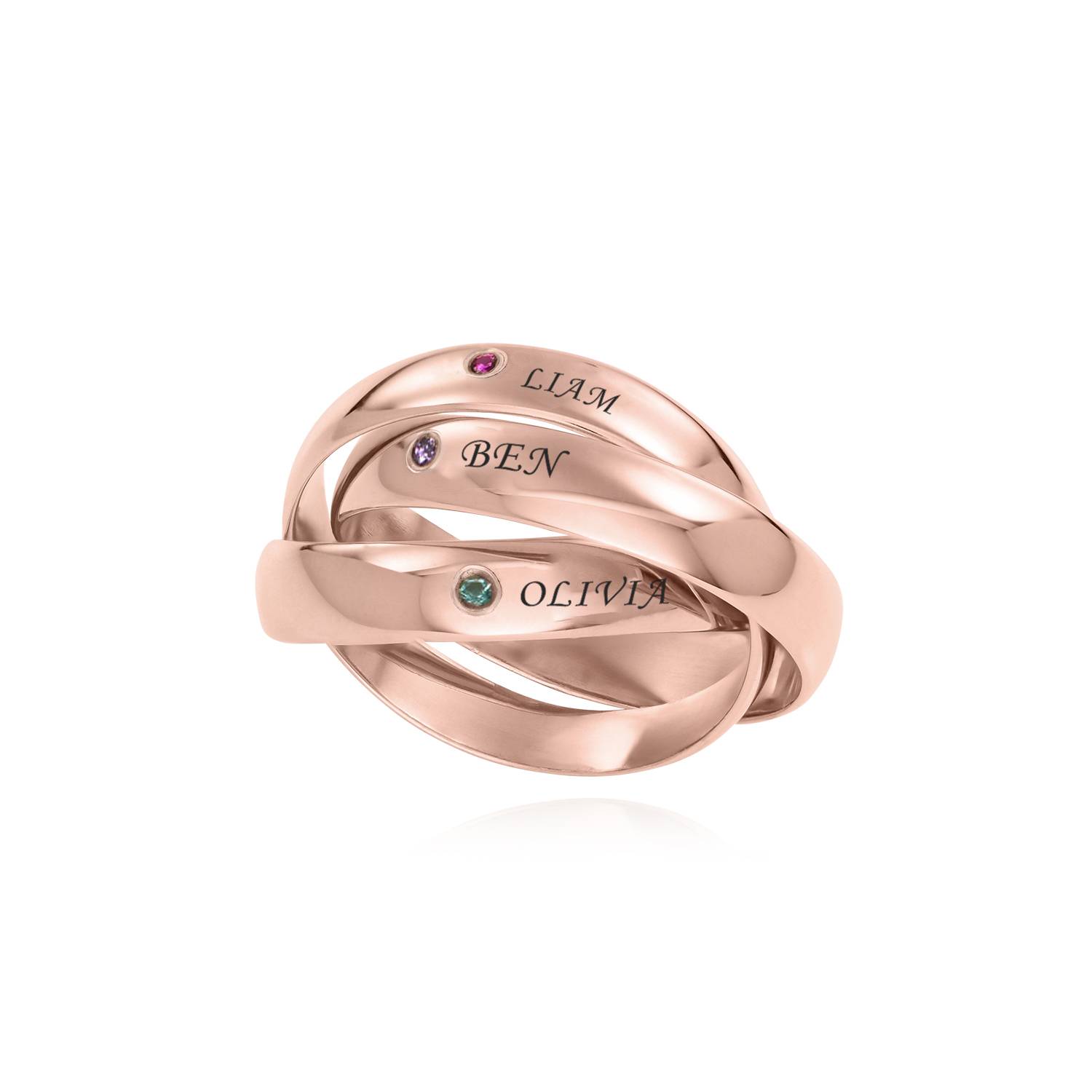 Anillo Ruso Charlize con 3 Anillos con Piedras de Nacimiento en Baño de Oro Rosa-4 foto de producto