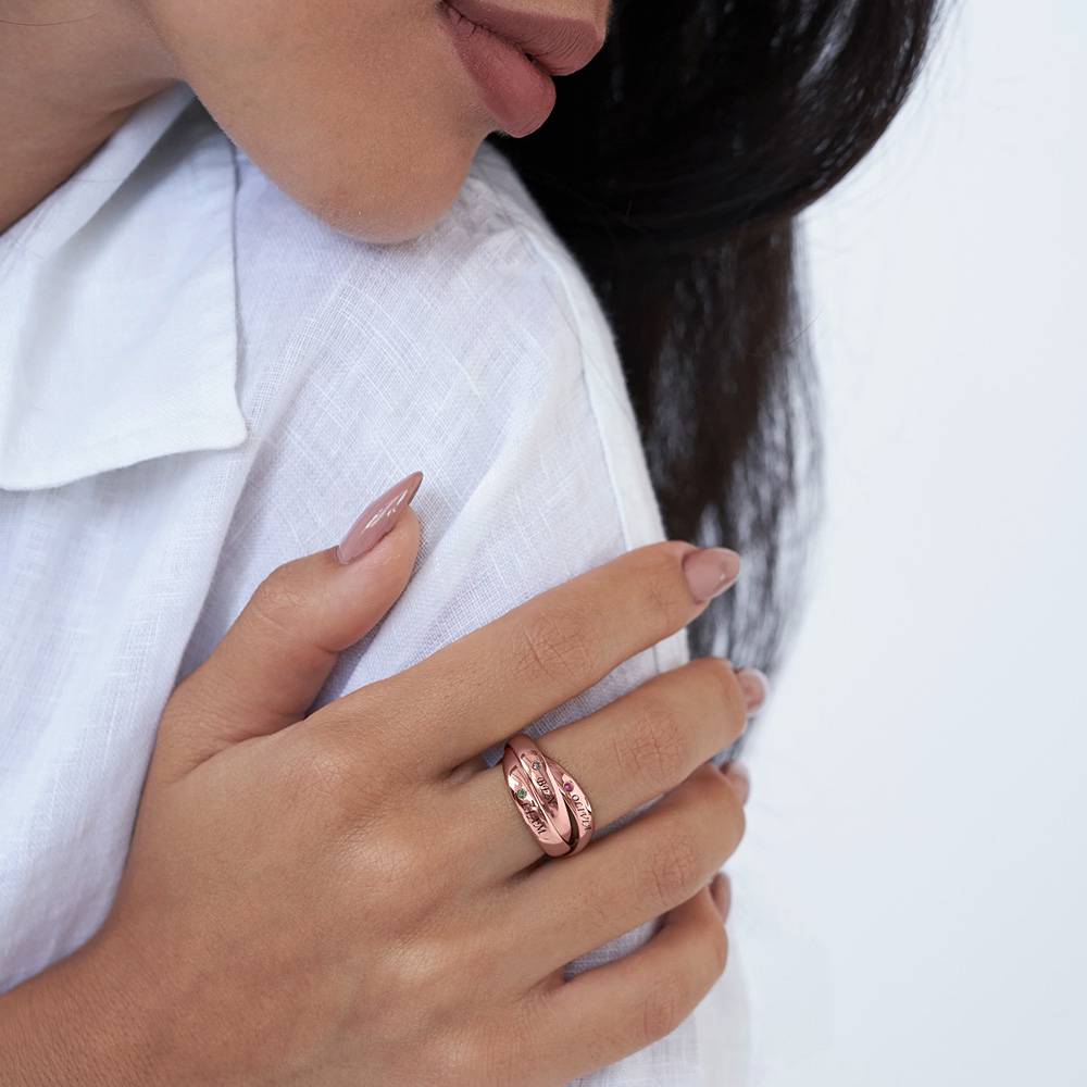 Anillo Ruso Charlize con 3 Anillos con Piedras de Nacimiento en Baño de Oro Rosa-2 foto de producto
