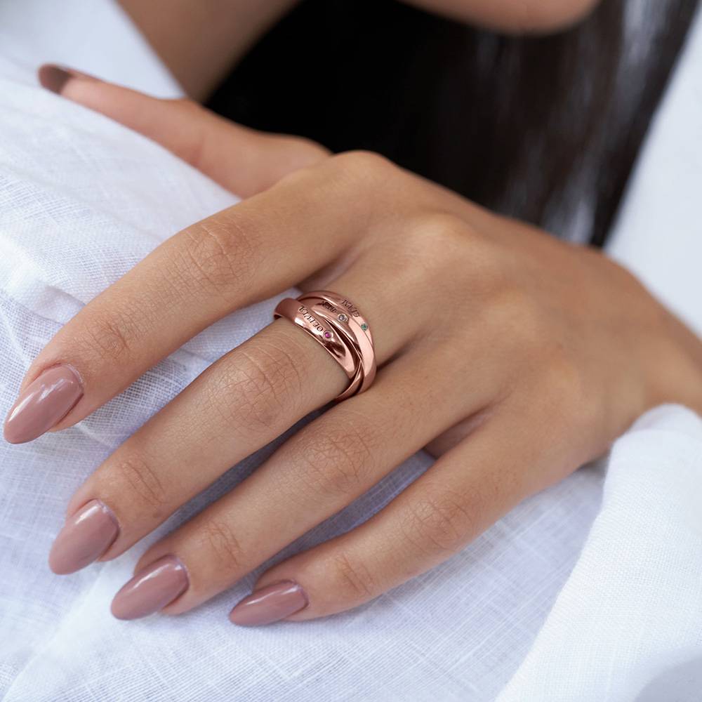 Anillo Ruso Charlize con 3 Anillos con Piedras de Nacimiento en Baño de Oro Rosa-3 foto de producto