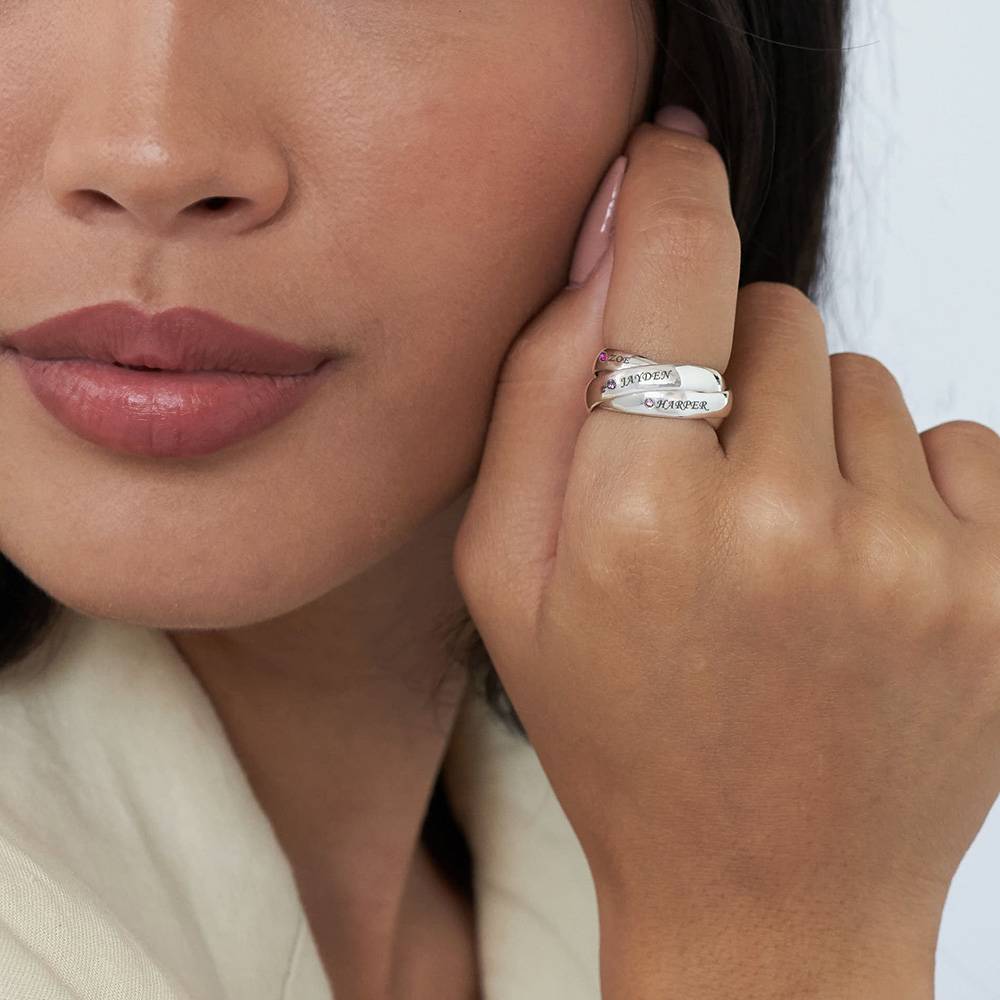 Anillo Ruso Charlize con 3 Anillos con Piedras de Nacimiento en Plata-3 foto de producto