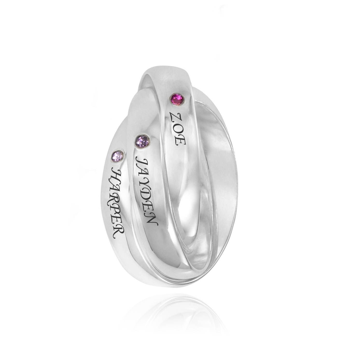 Anillo Ruso Charlize con 3 Anillos con Piedras de Nacimiento en Plata-4 foto de producto