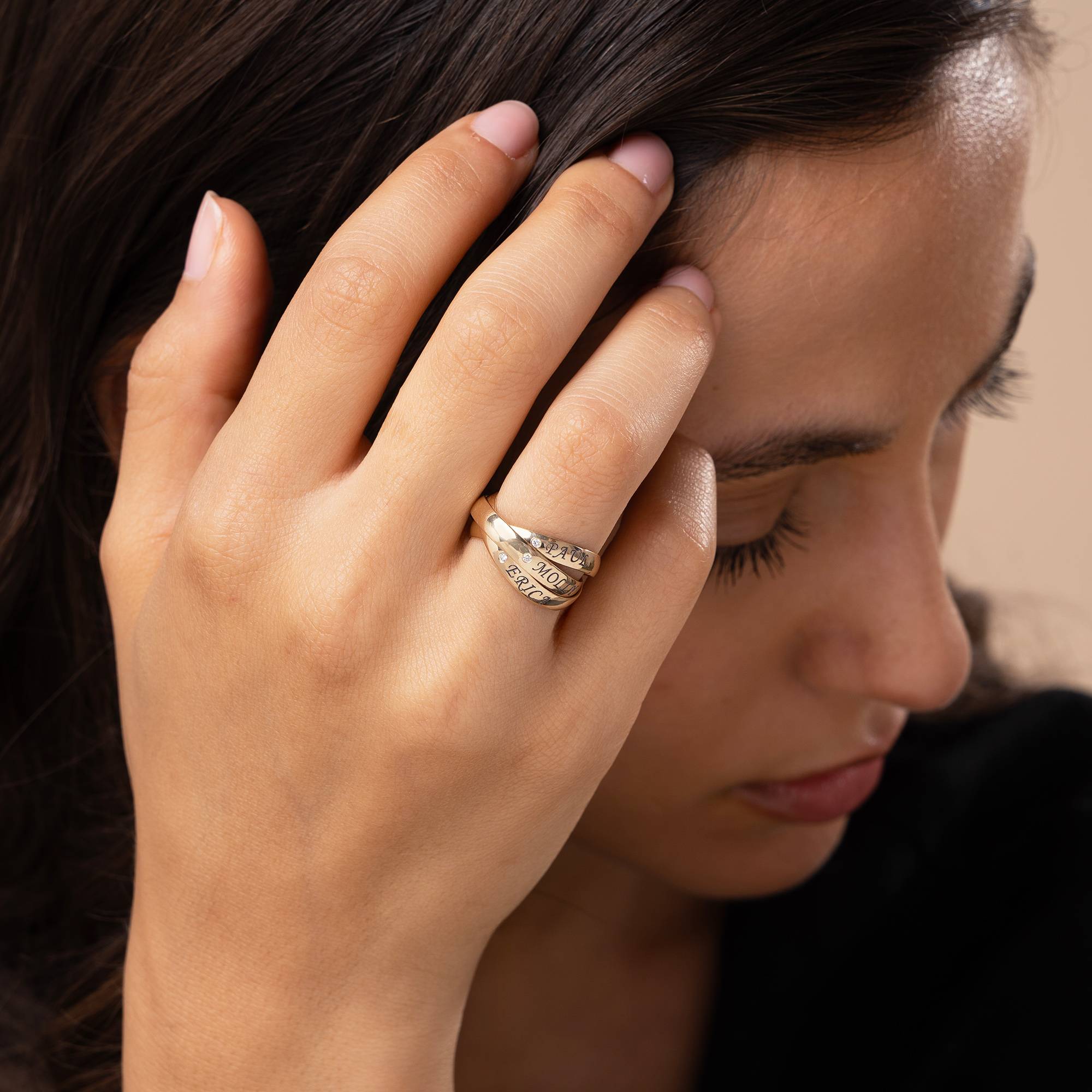 Anillo Ruso Charlize con 3 Anillos con Diamantes en Oro Blanco 10K-3 foto de producto