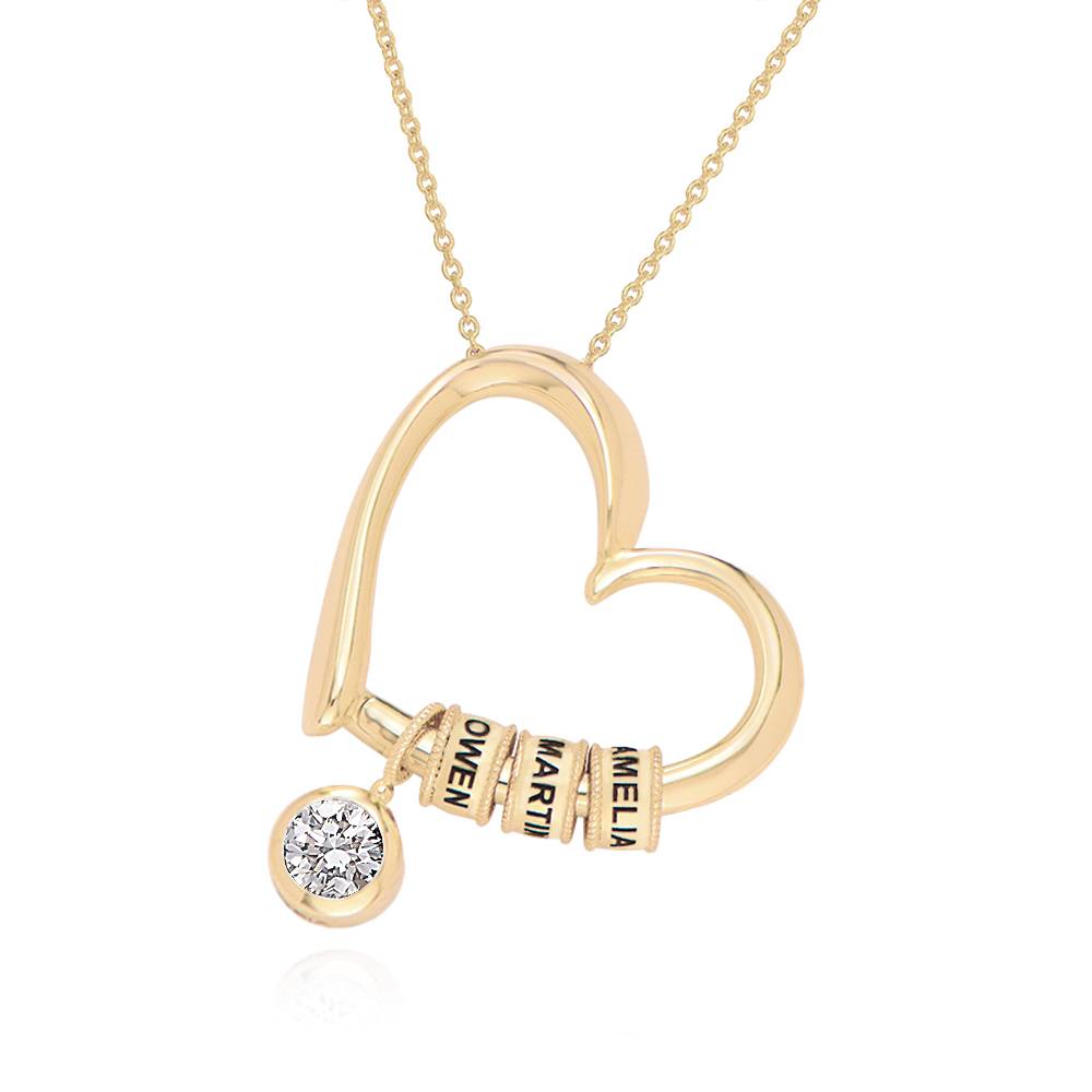 Collar Corazón Encantador con Cuentas Grabadas y Diamante de 1ct en Oro Blanco 10K-3 foto de producto