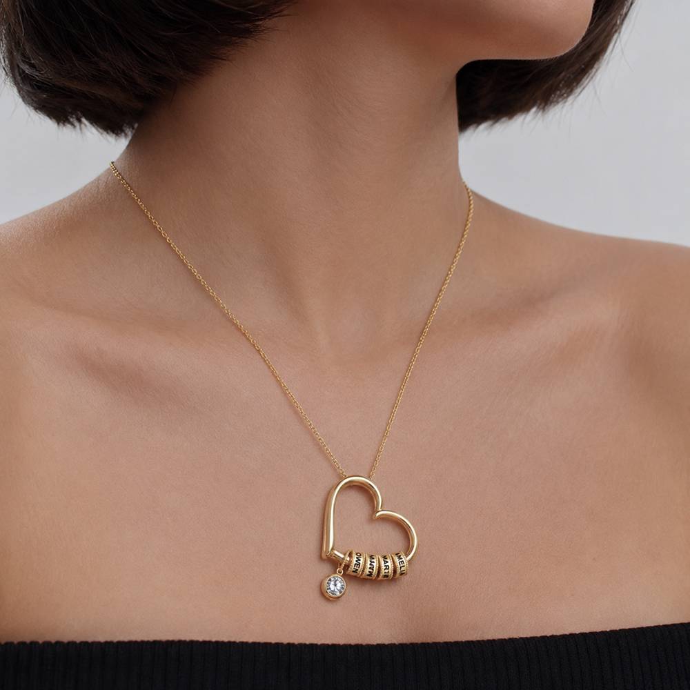 Collar Corazón Encantador con Cuentas Grabadas y Diamante de 1ct en Oro Blanco 10K-5 foto de producto