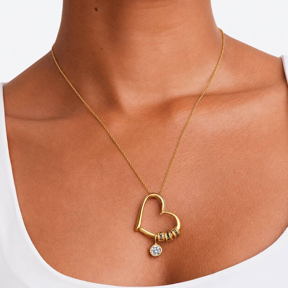 Collar Corazón Encantador con Cuentas Grabadas y Diamante de 1ct en Vermeil de Oro-5 Collar Corazón Encantador con Cuentas Grabadas y Diamante de 1ct en Vermeil de Oro-5 foto de producto