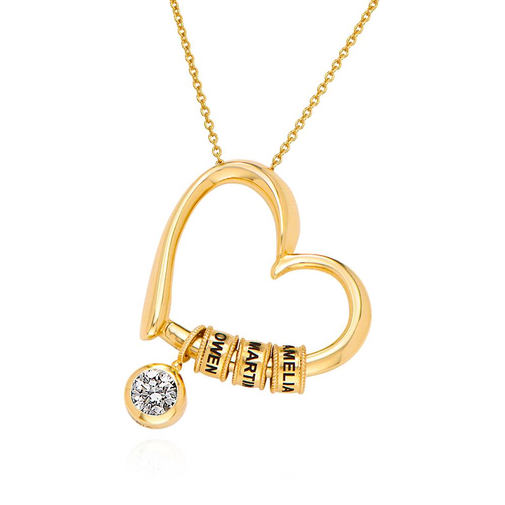 Collar Corazón Encantador con Cuentas Grabadas y Diamante de 1ct en Vermeil de Oro-1 Collar Corazón Encantador con Cuentas Grabadas y Diamante de 1ct en Vermeil de Oro-1 foto de producto