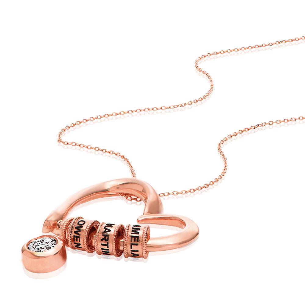 Collar Corazón Encantador con Cuentas Grabadas y Diamante de 1CT en Chapado de Oro Rosa-2 Collar Corazón Encantador con Cuentas Grabadas y Diamante de 1CT en Chapado de Oro Rosa-2 foto de producto