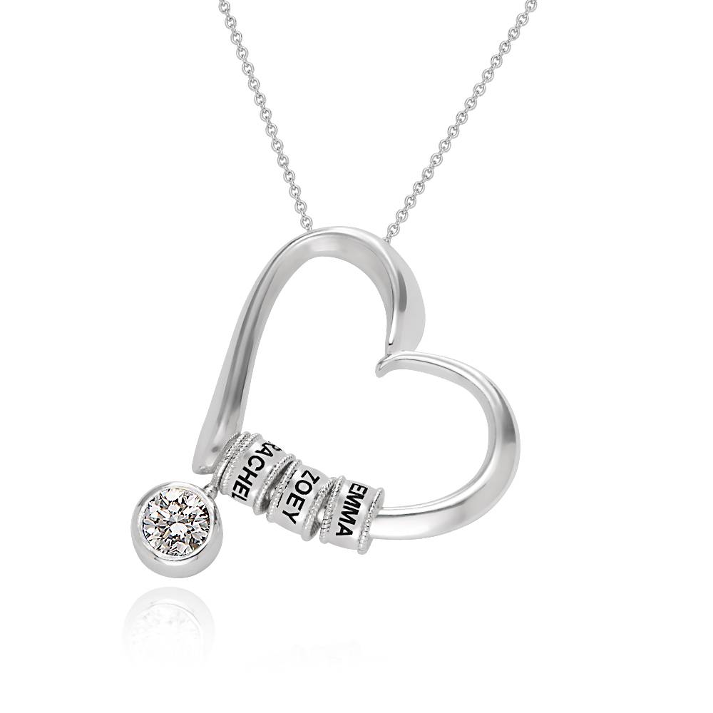 Collar Corazón Encantador con Cuentas Grabadas y Diamante de 1ct en Plata-1 foto de producto