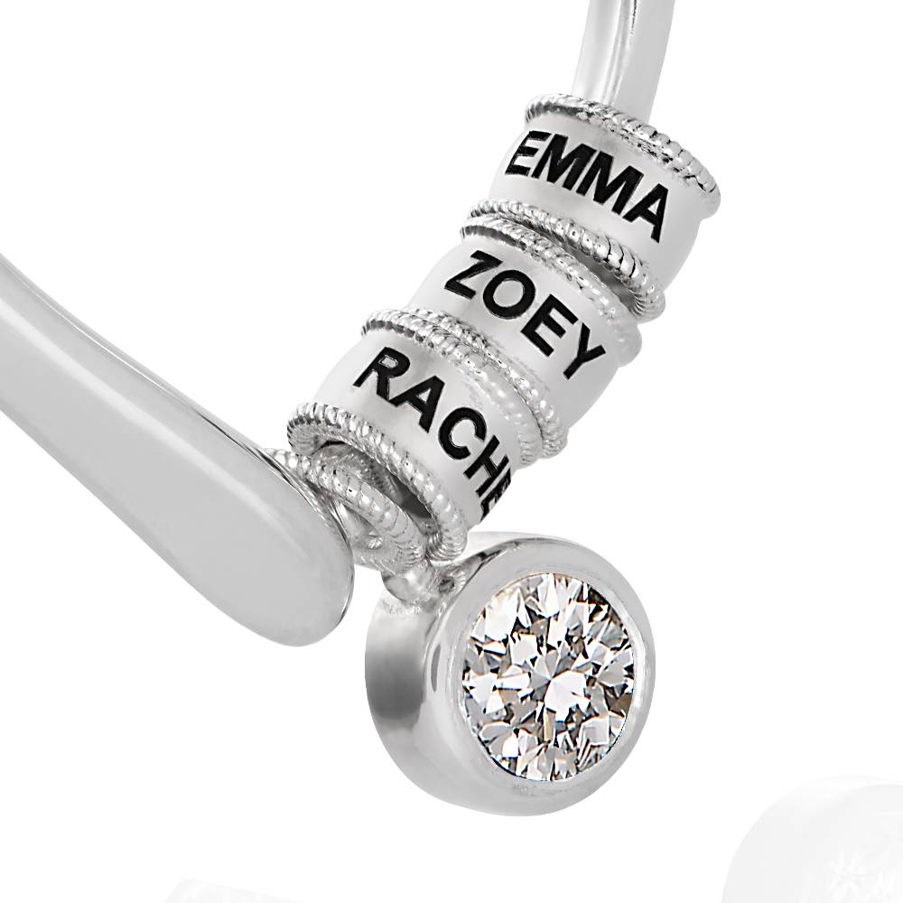Collar Corazón Encantador con Cuentas Grabadas y Diamante de 1ct en Plata-2 foto de producto